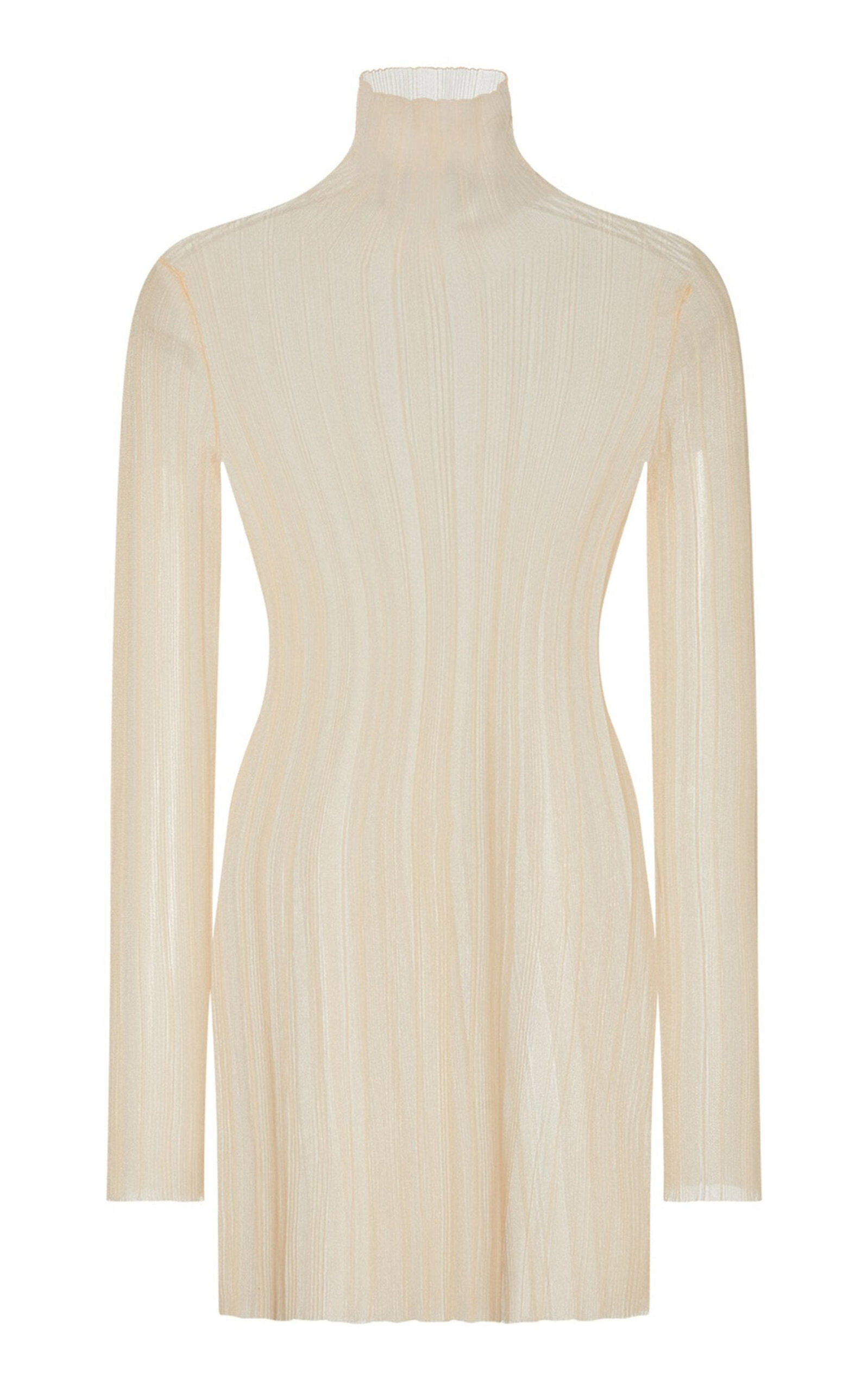 Rosetta Getty Plissé Nylon Mesh Turtleneck Top