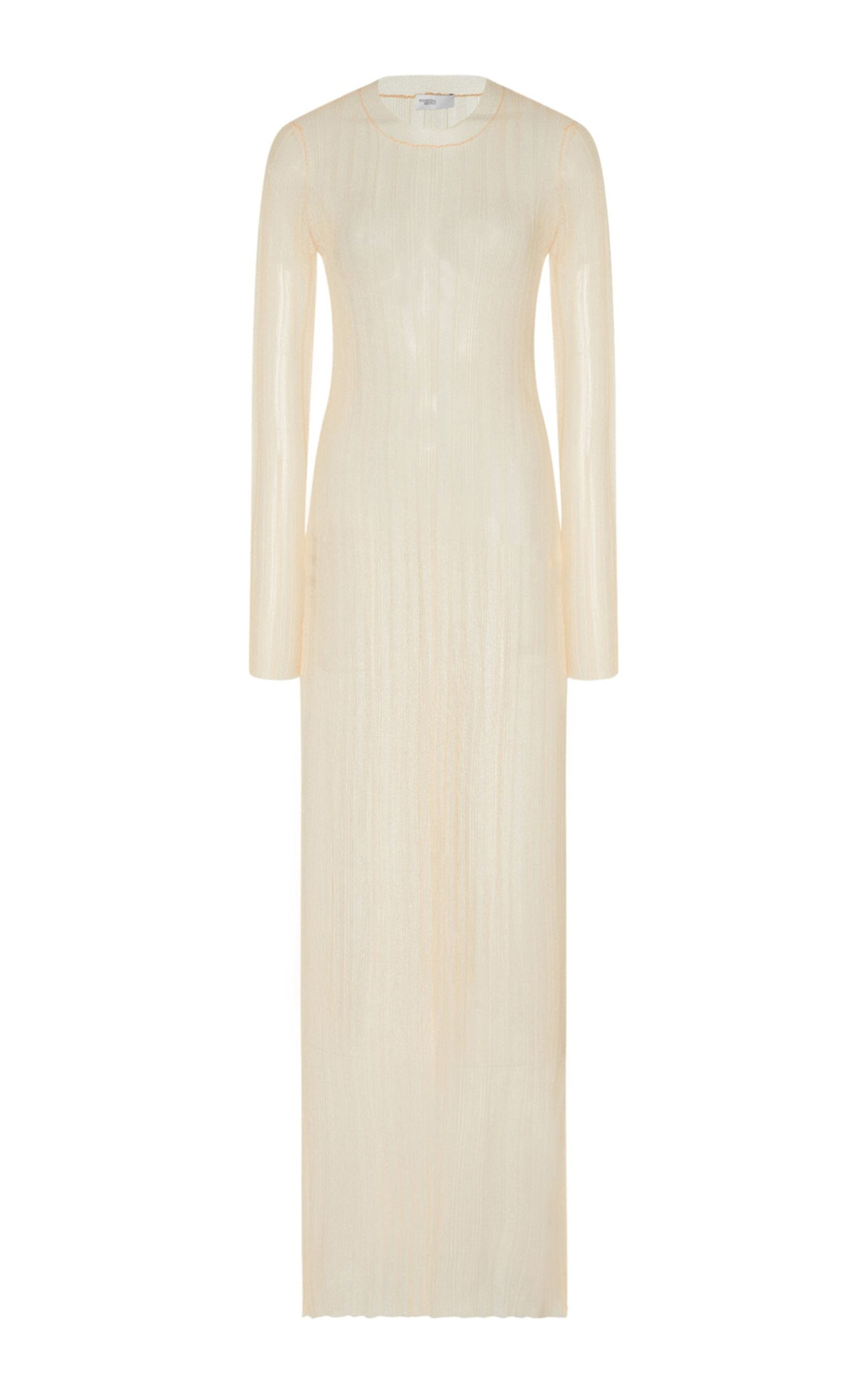 Rosetta Getty Plissé Nylon Mesh Maxi Dress In Off-white