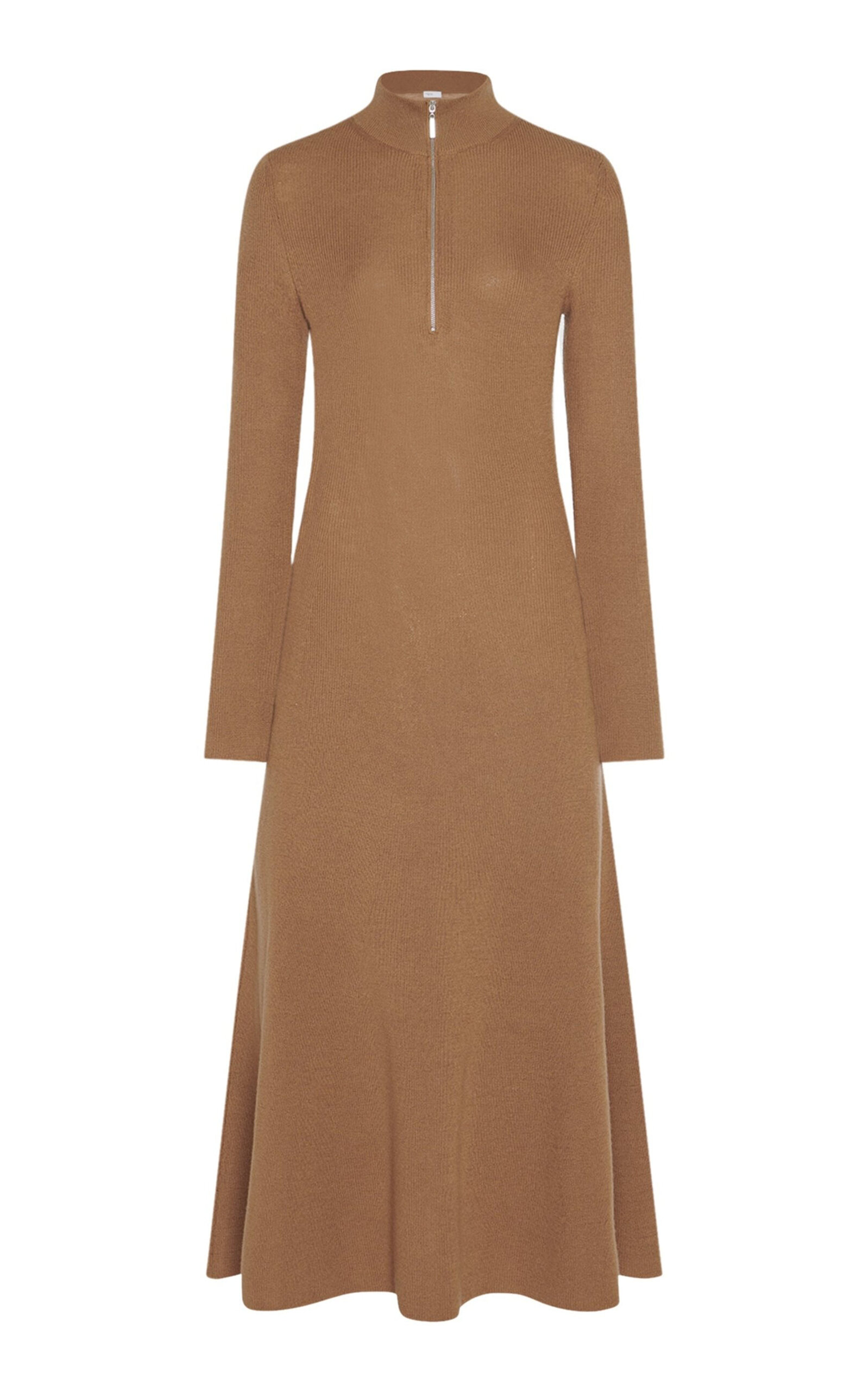 Rosetta Getty Zip-up Ribbed Knit Dress In Brown