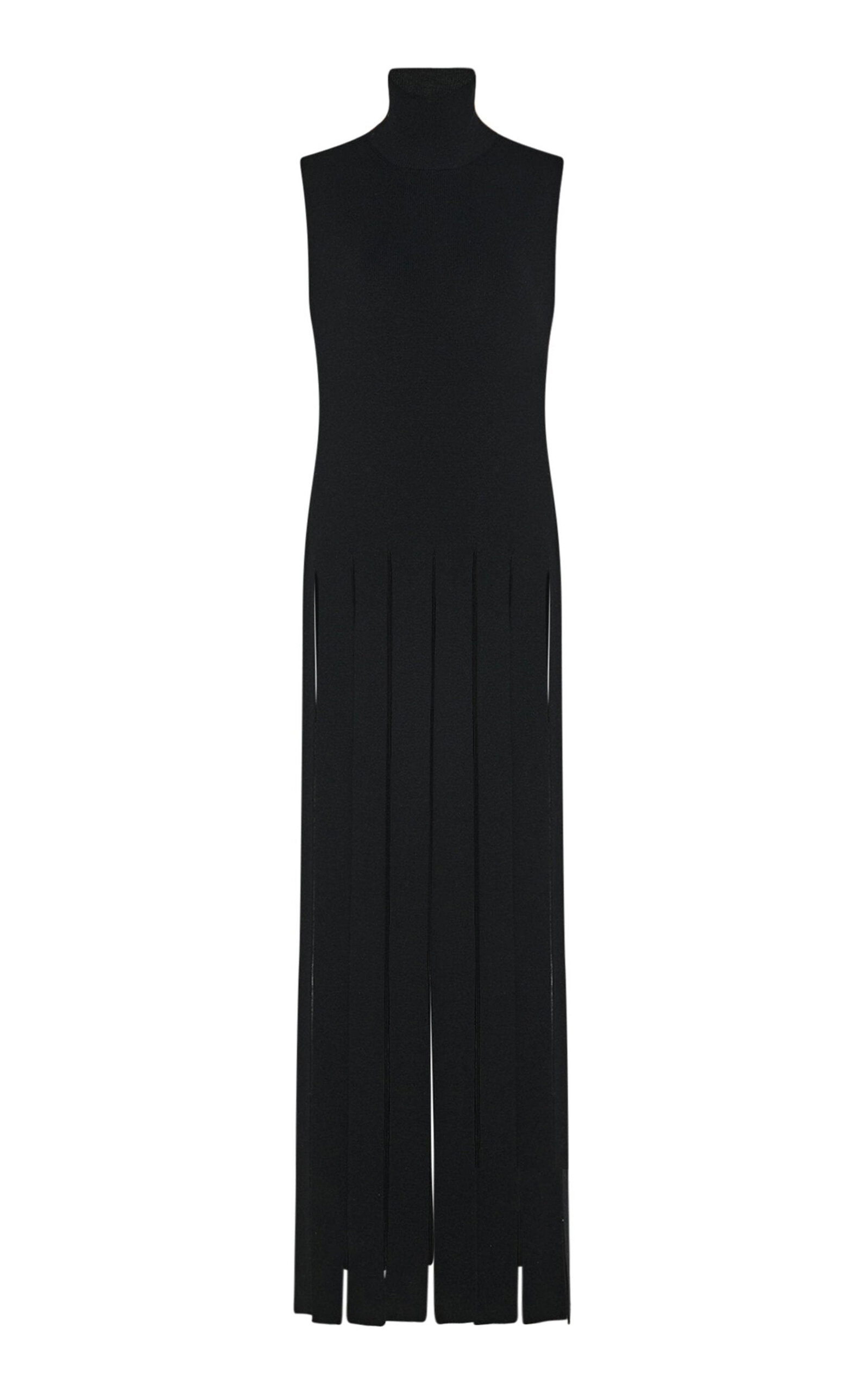 Rosetta Getty Slashed Hem Wool Turtleneck Top In Black