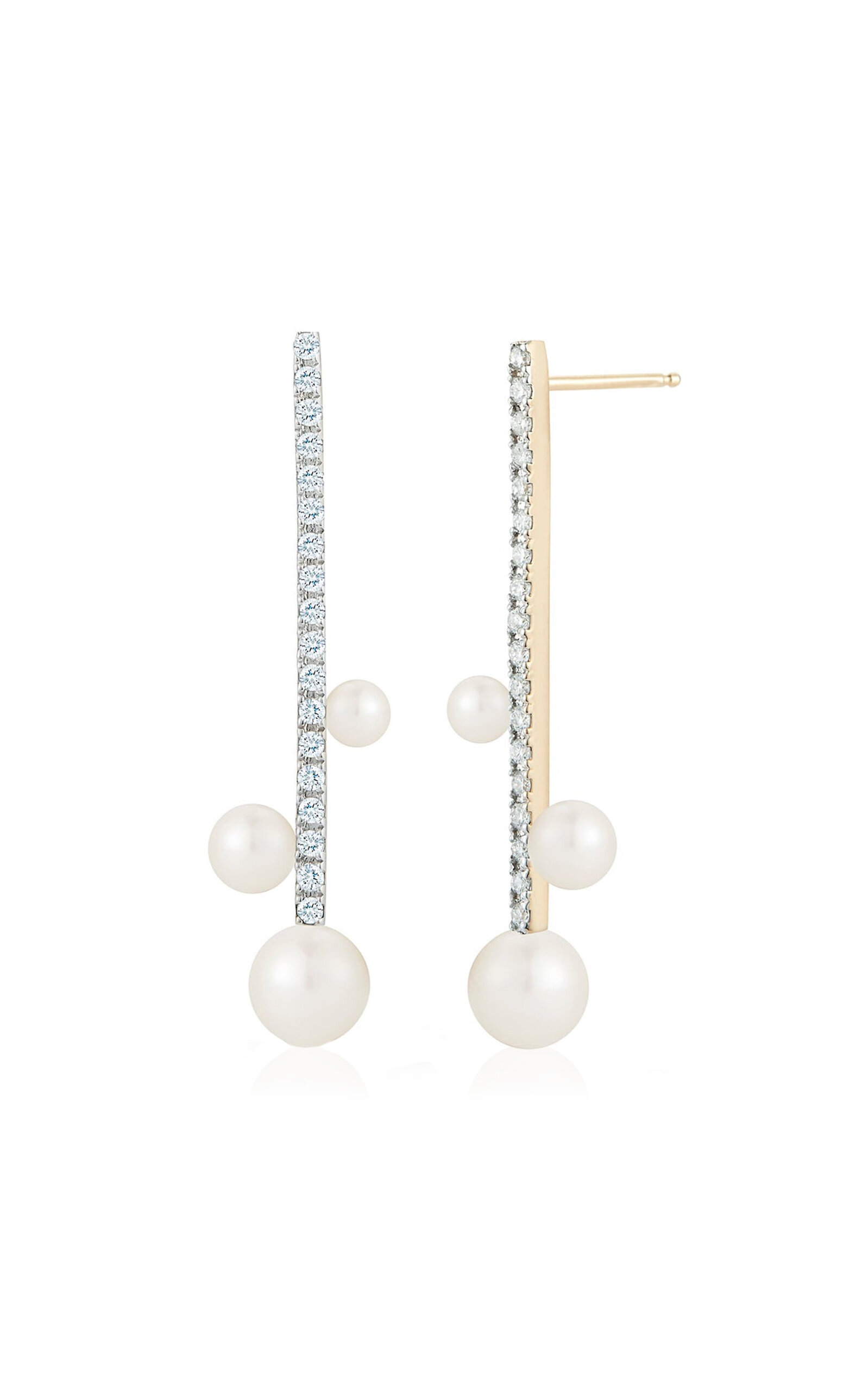 Mateo 14kt Yellow Gold Diamond Bar Trio Pearl Earrings In Yellow
