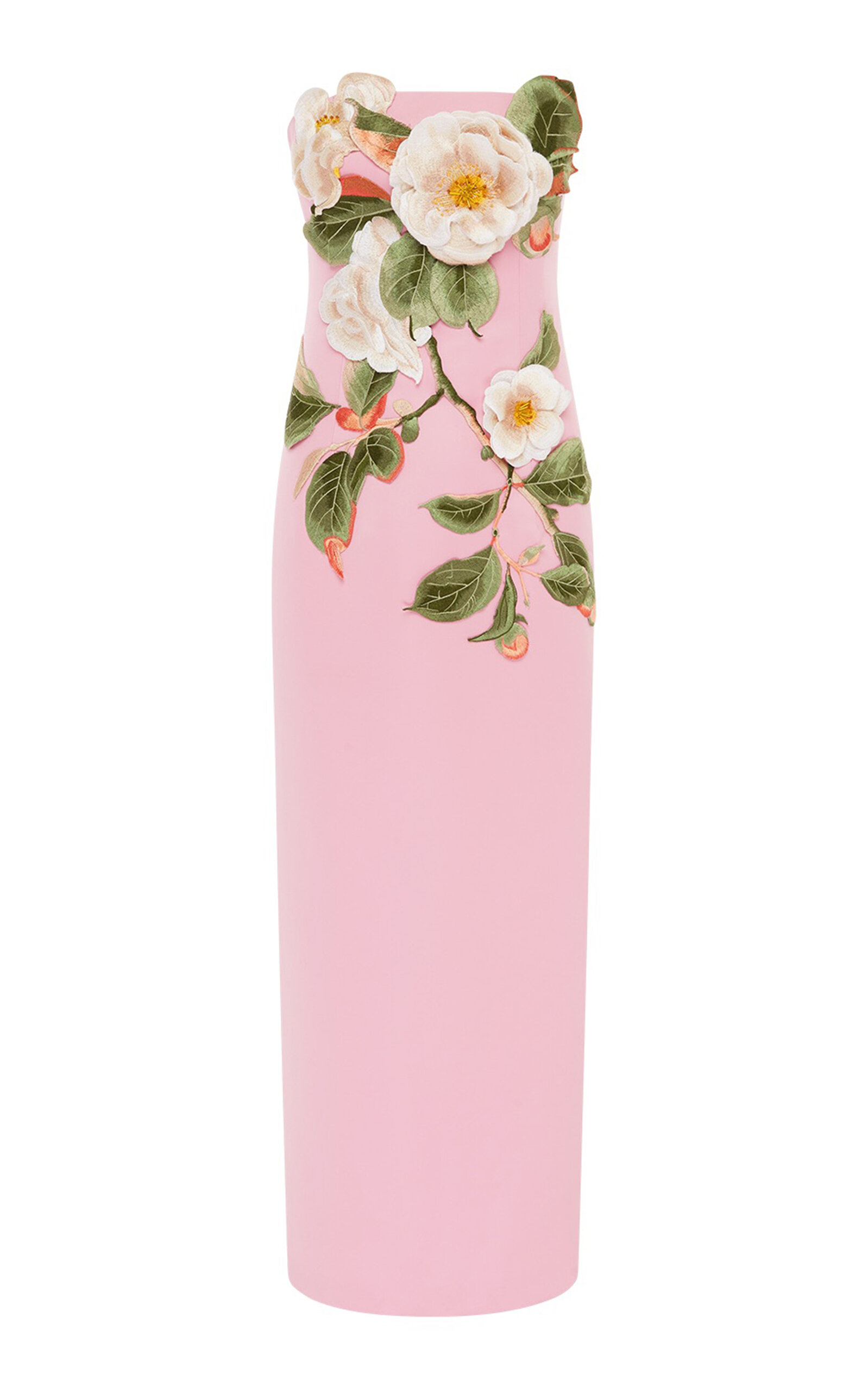 Leo Lin Rayna Appliquéd Camelia-Print Bustier Maxi Dress - Pink