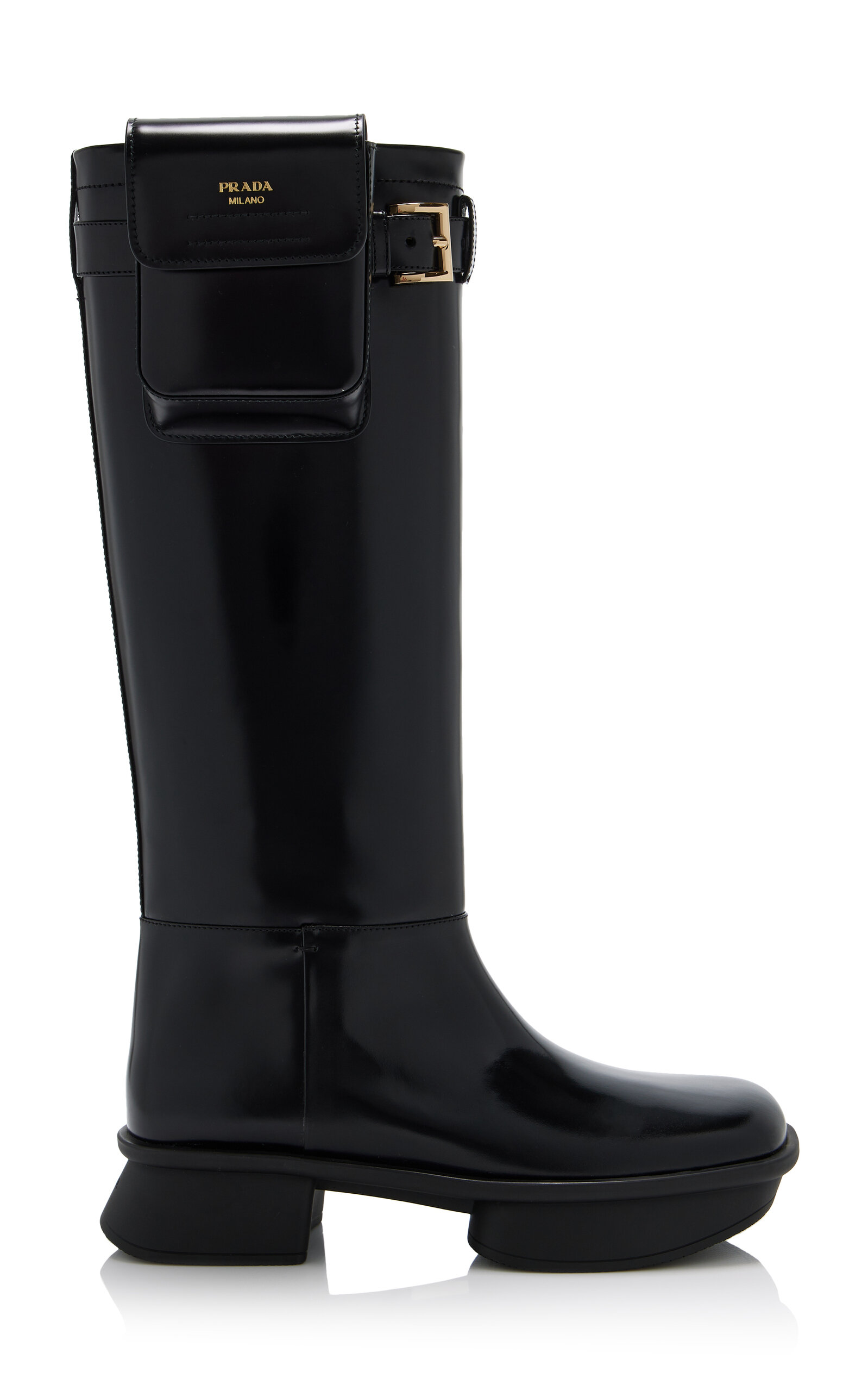 Prada Re-edition 1999 Equal Leather Knee Boots In Black