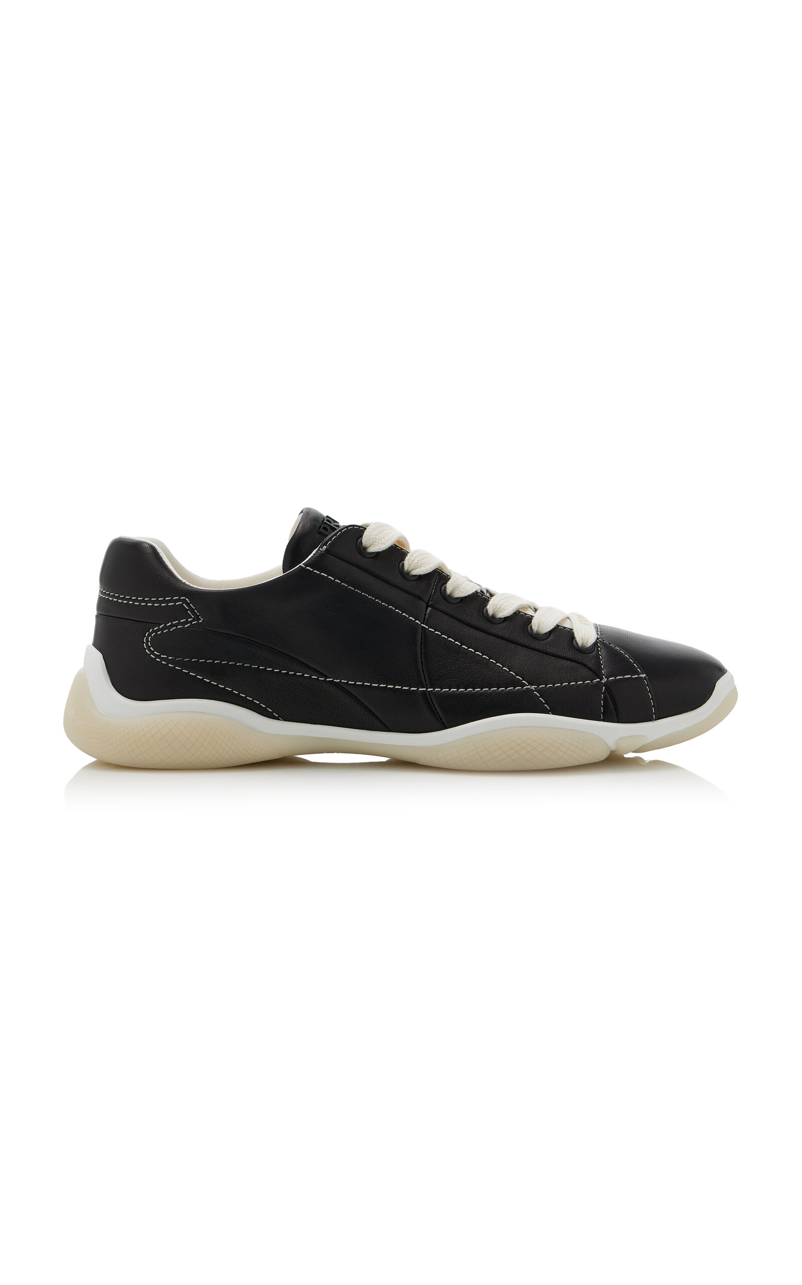 Prada Handcrafted Leather Sneakers Geometric Stitching In Black
