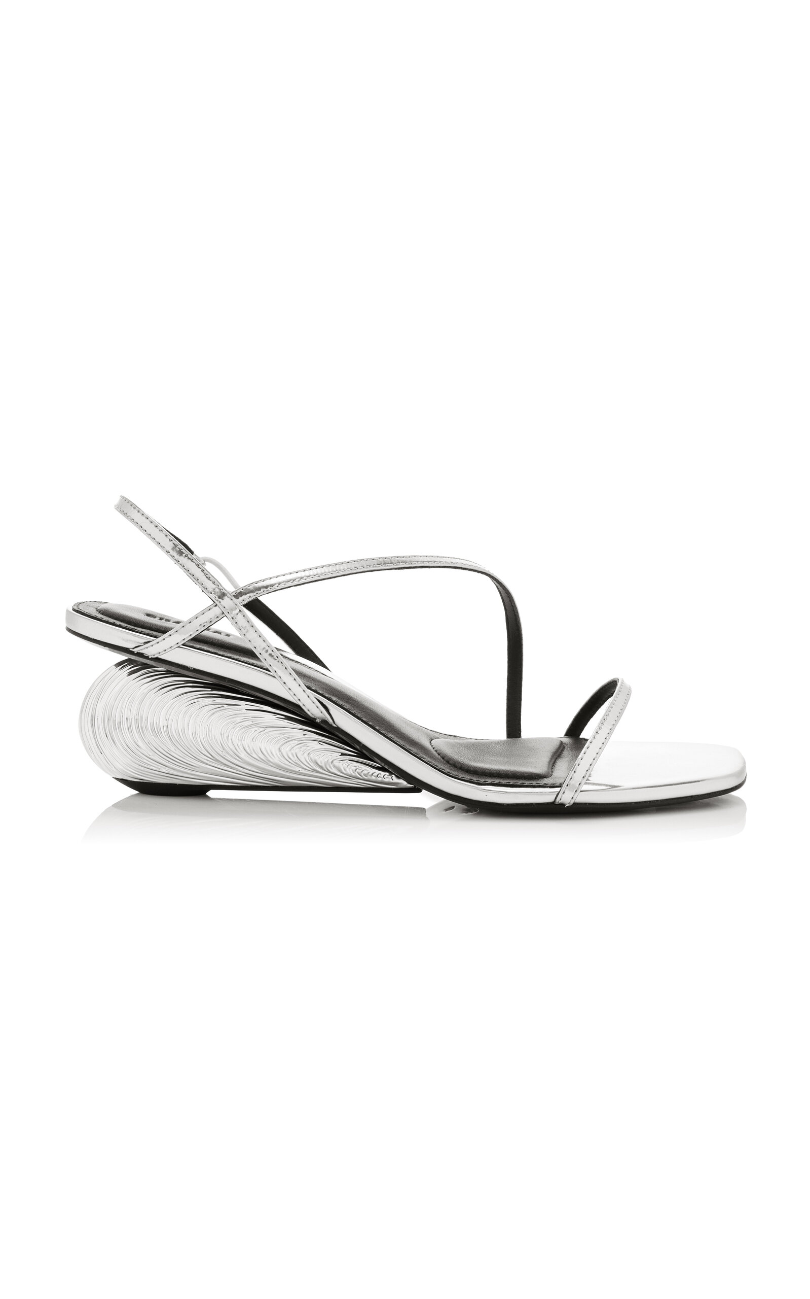 Simkhai Bridget Oyster Shell Wedge Leather Sandals In Silver