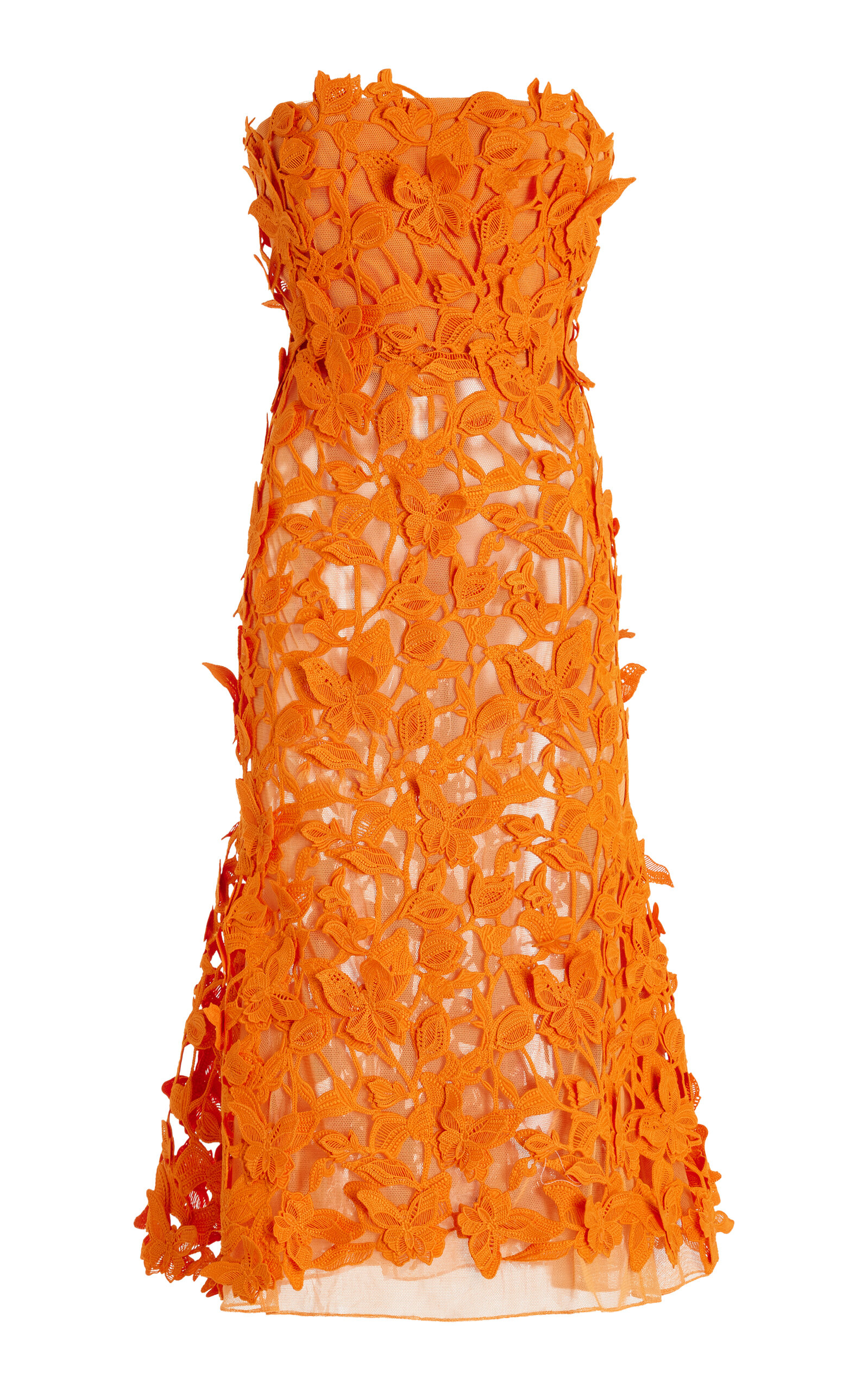 SIMKHAI Fleurella Floral Guipure Lace Midi Dress - Orange
