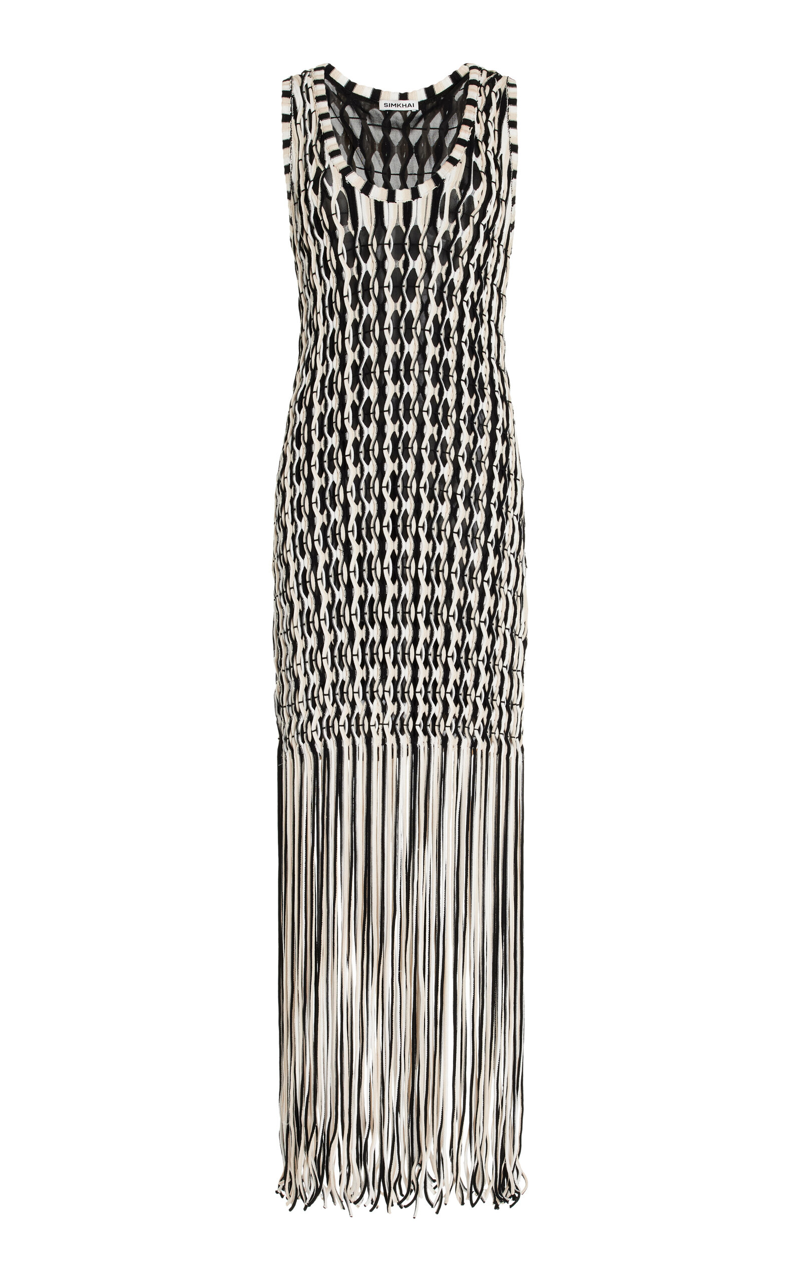 Shop Simkhai Sonia Fringed Knit Maxi Dress In Off-white