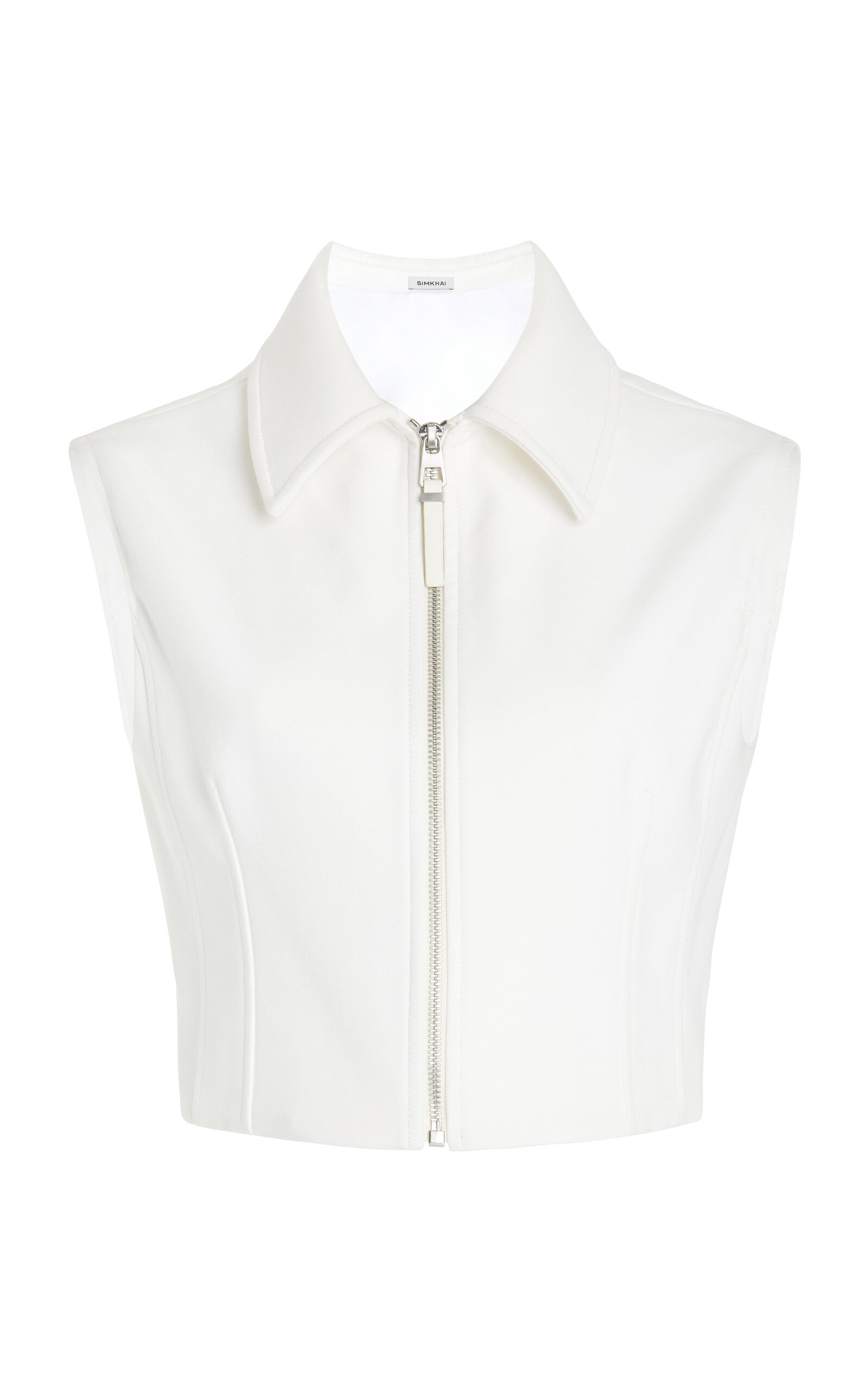 Simkhai Alix Zip-front Suiting Crop Top In Ivory