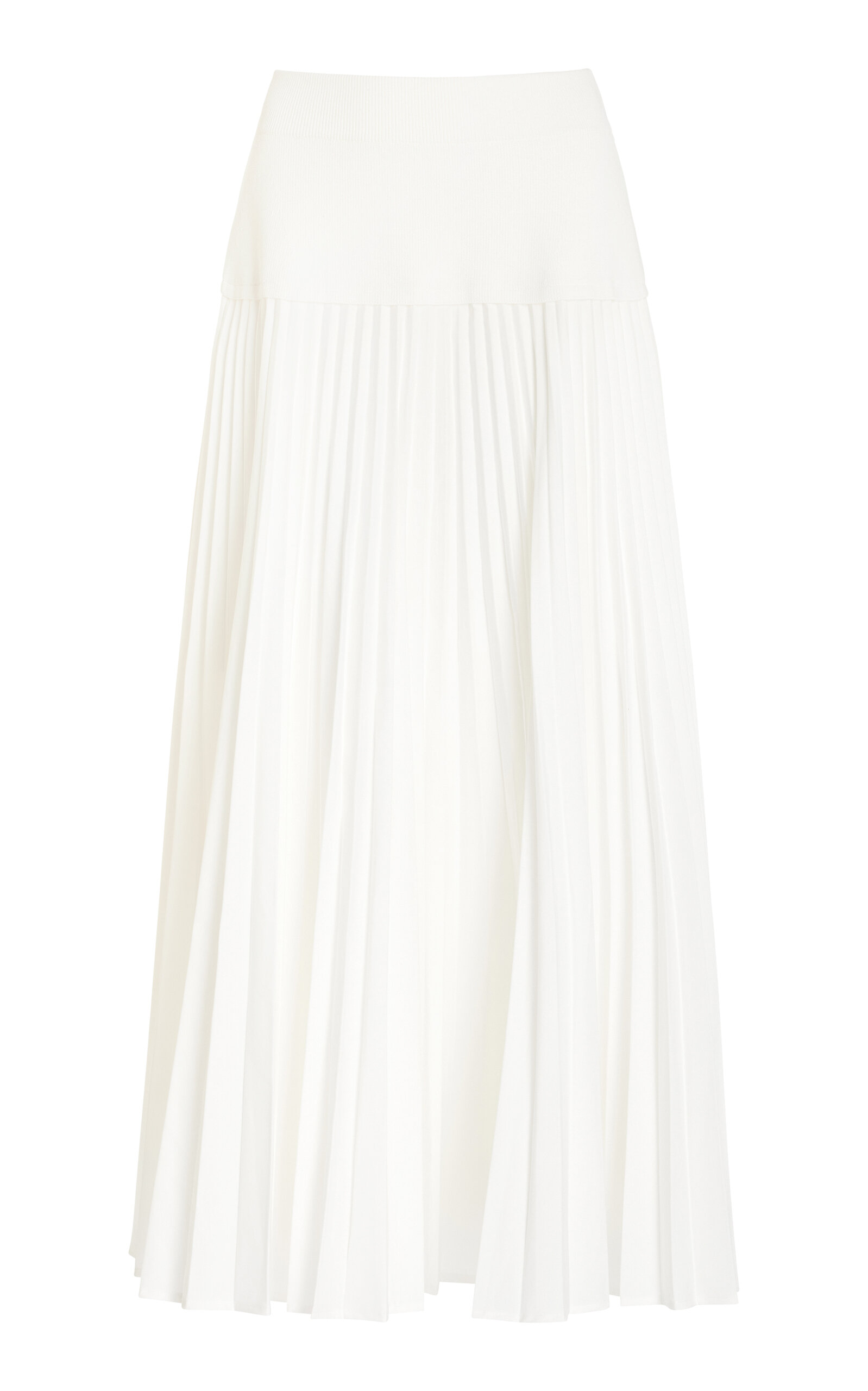 Stella Pleated Knit-Poplin Combo Midi Skirt