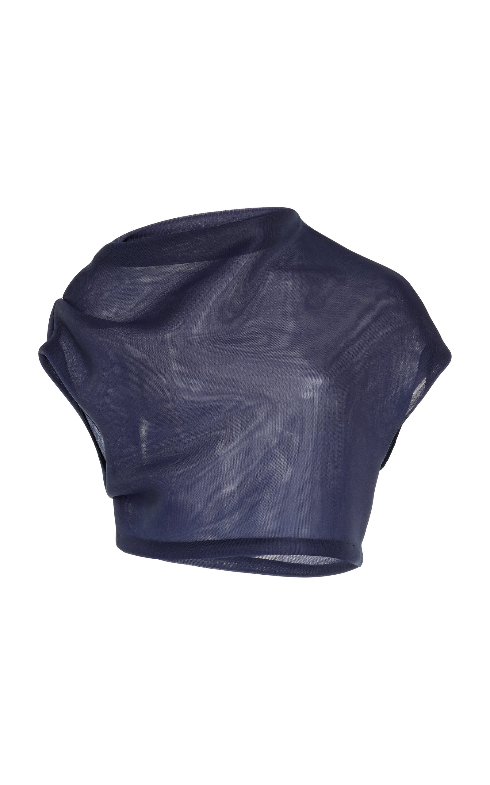 Brandon Maxwell The Helene Cowl Neck Draped Crop Top In Navy