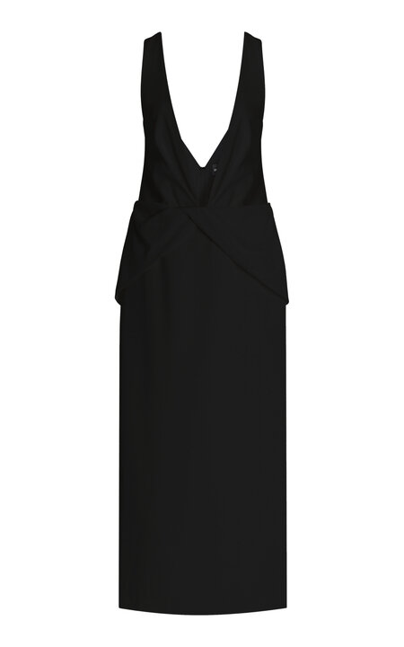 Brandon Maxwell The Santha Plunge Neck Midi Dress In Black