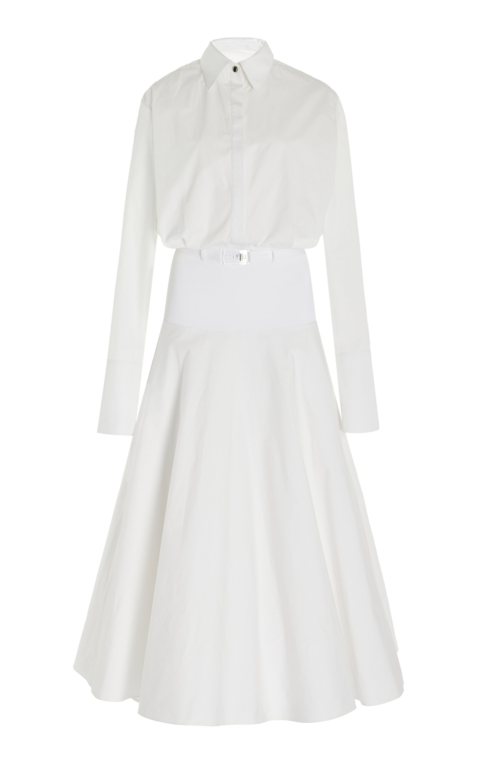 Brandon Maxwell The Judith Contrast-Panel Cotton Maxi Shirtdress - White