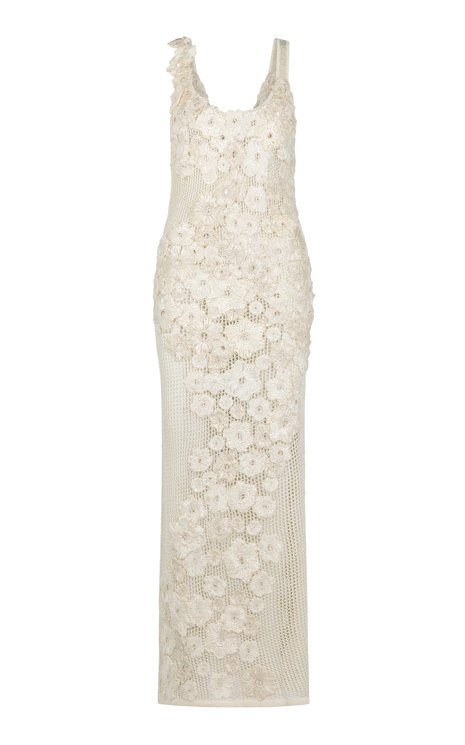 Emily Flower-Detailed Knit Silk Gown