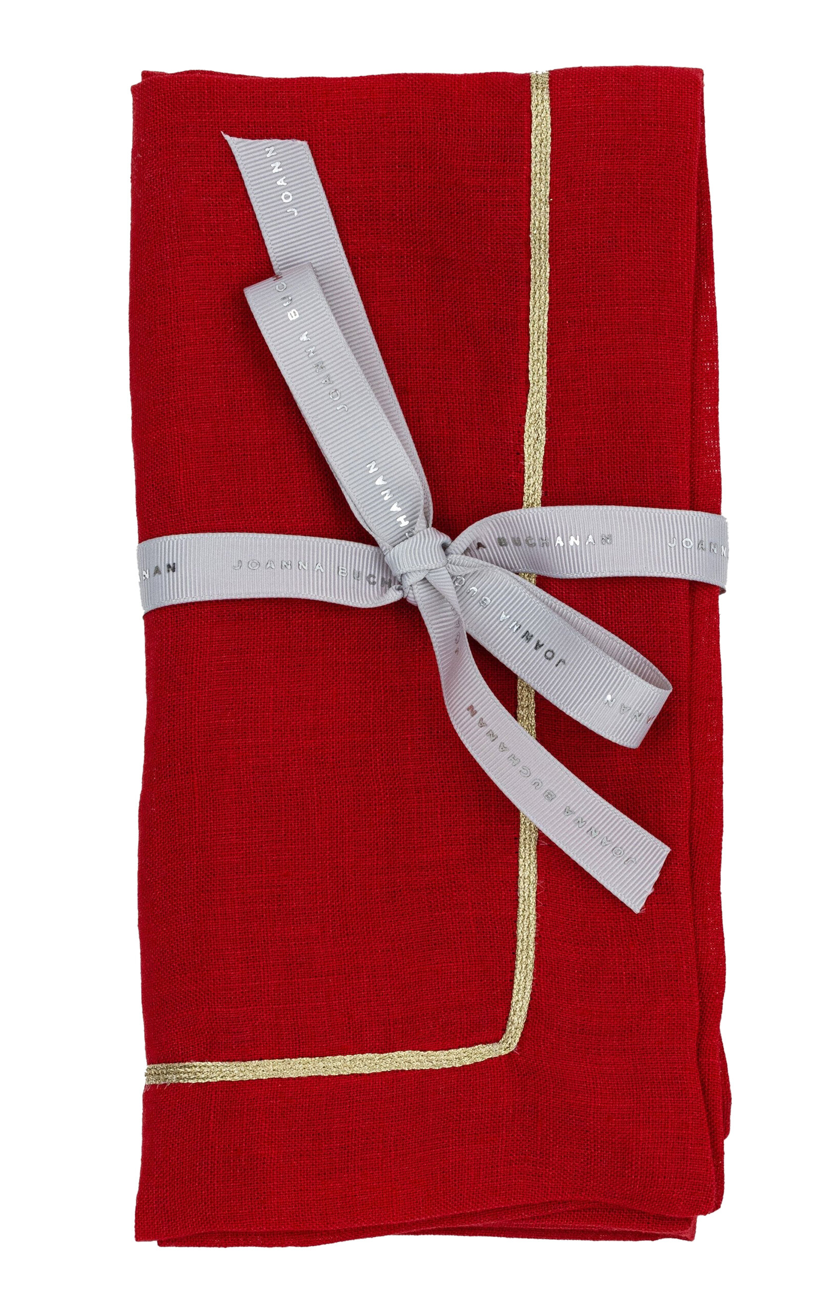 Joanna Buchanan Gold-tone Trim Linen Dinner Napkins, Set Of 2 In Berry