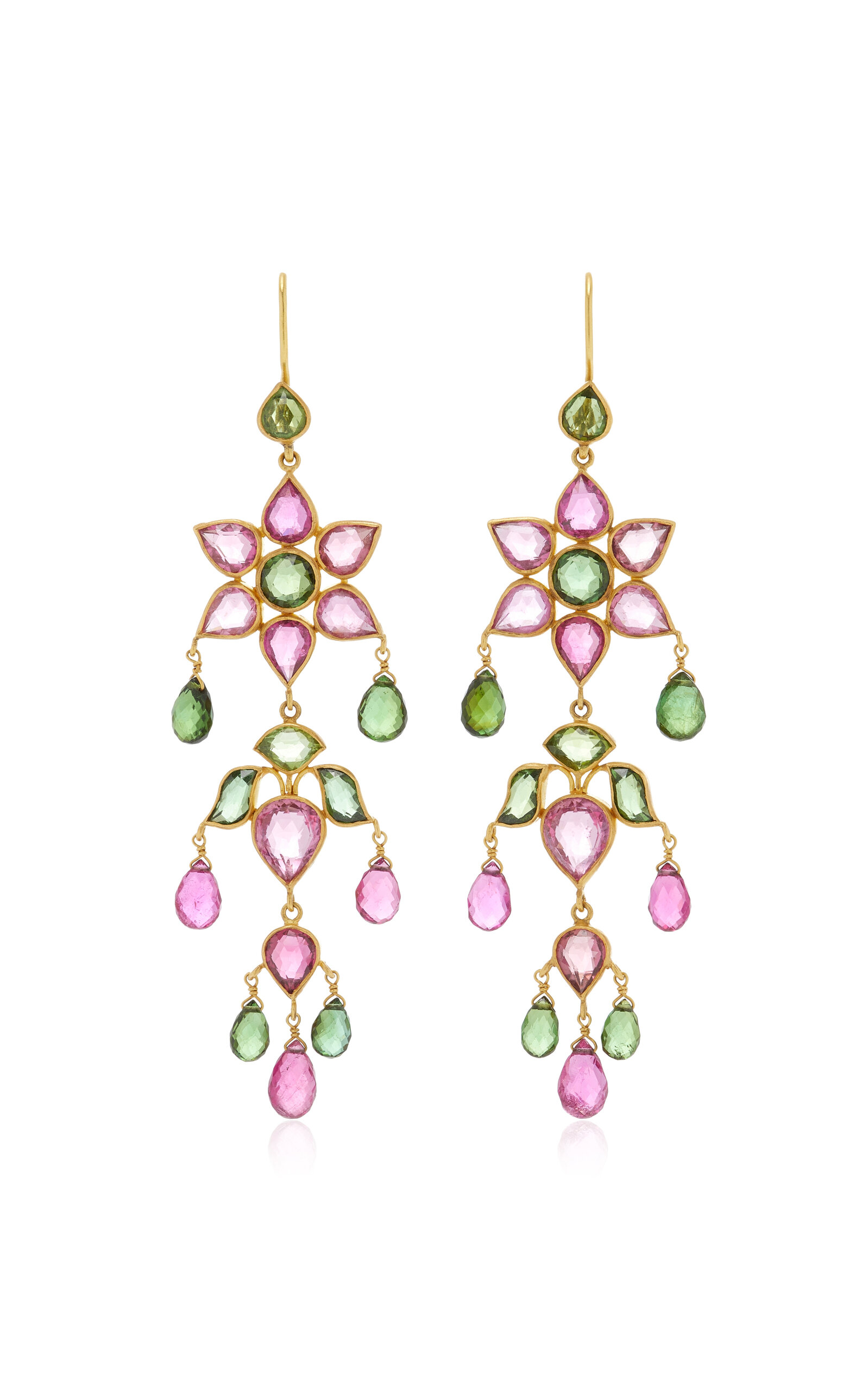Munnu The Gem Palace 22kt Yellow Gold One-of-a-kind Multicolor Tourmaline Flower Chandelier Earrings