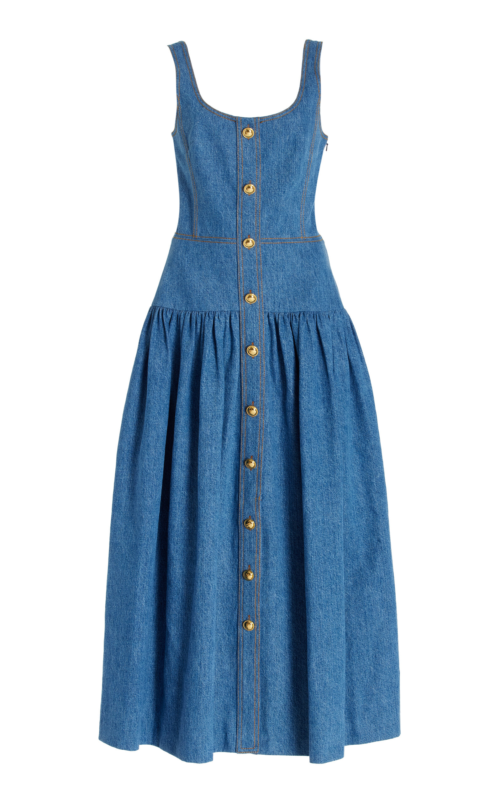 Adam Lippes Cassie Dress In Stone Wash Denim In Blue