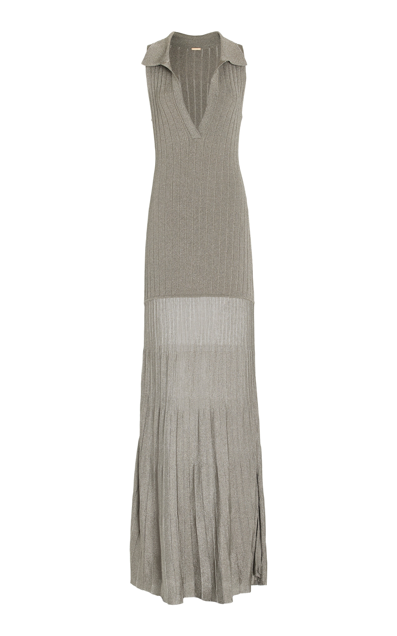 Adam Lippes Tashi Metallic Ribbed-Knit Maxi Dress - Grey