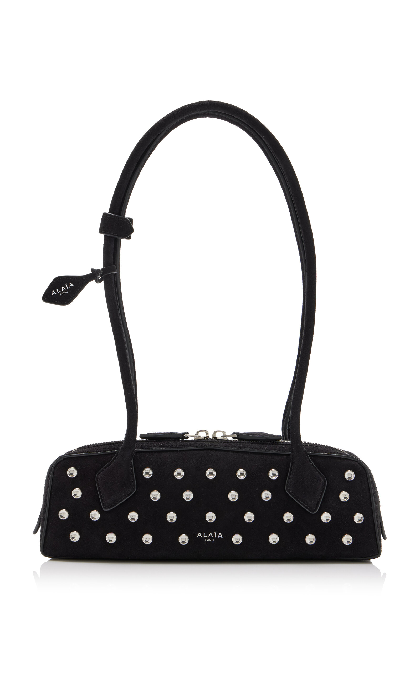 ALAÏA Exclusive Le Teckel Small Studded Suede Shoulder Bag