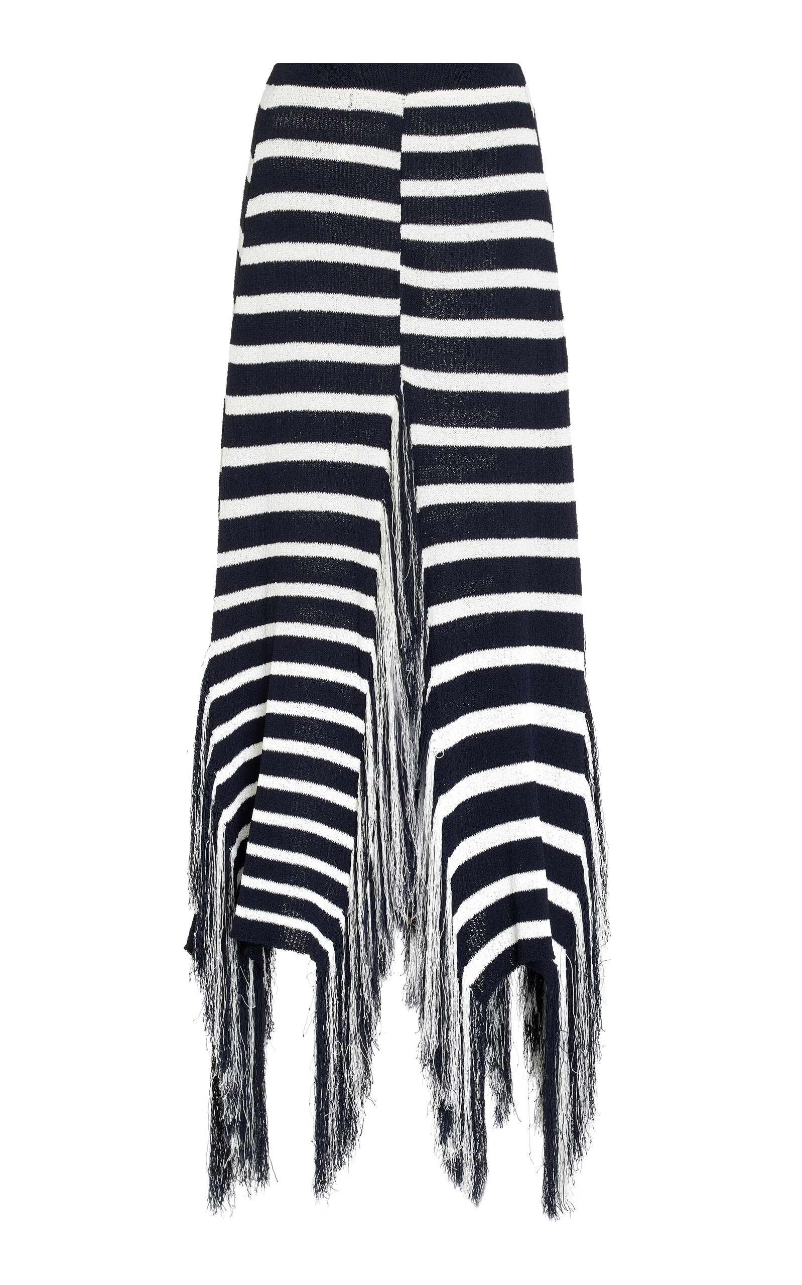 Proenza Schouler Yves Stripe Fringed Cotton Knit Skirt In Navy