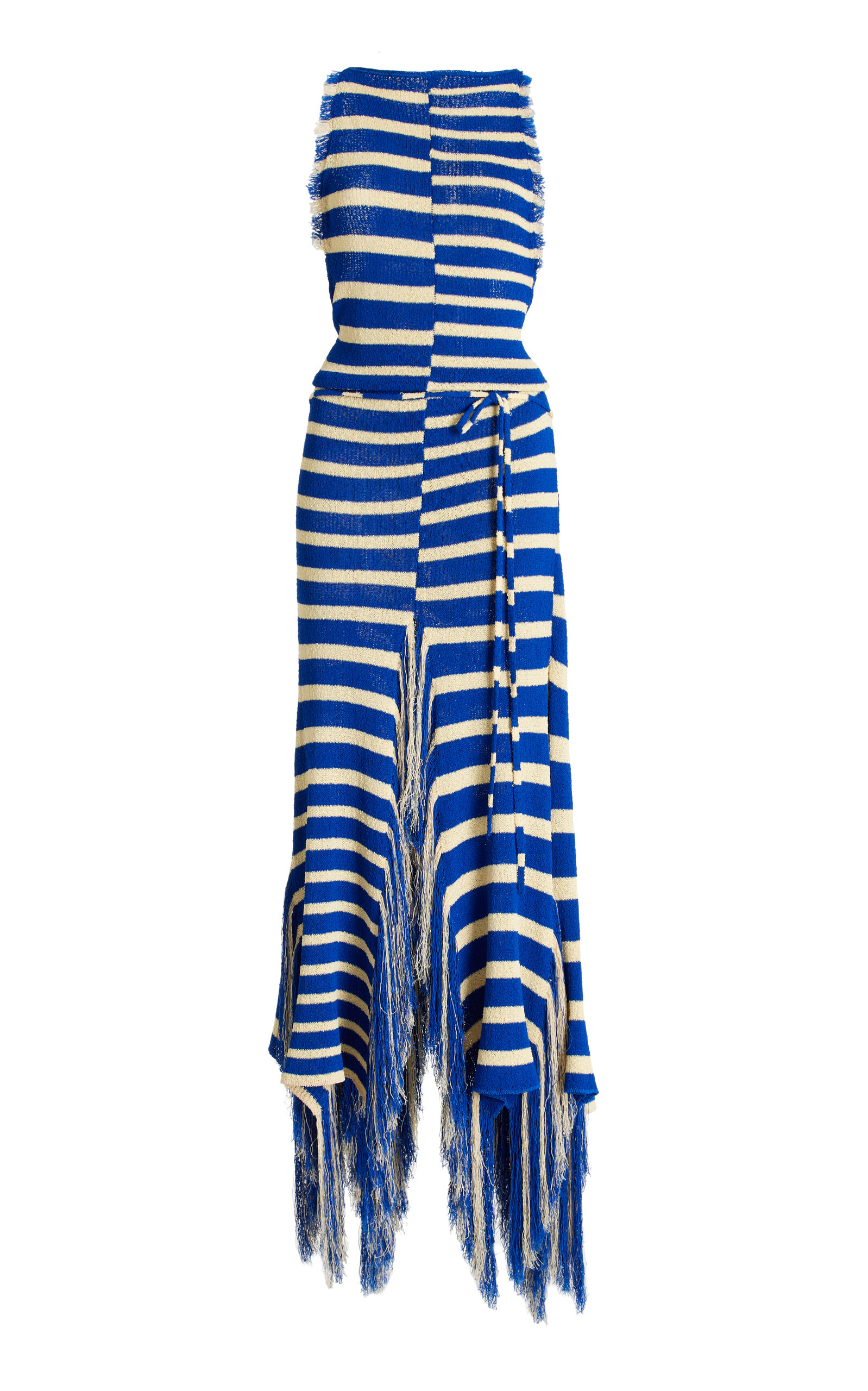 Shop Proenza Schouler Yves Striped Fringed Cotton Knit Maxi Dress In Royal Blue