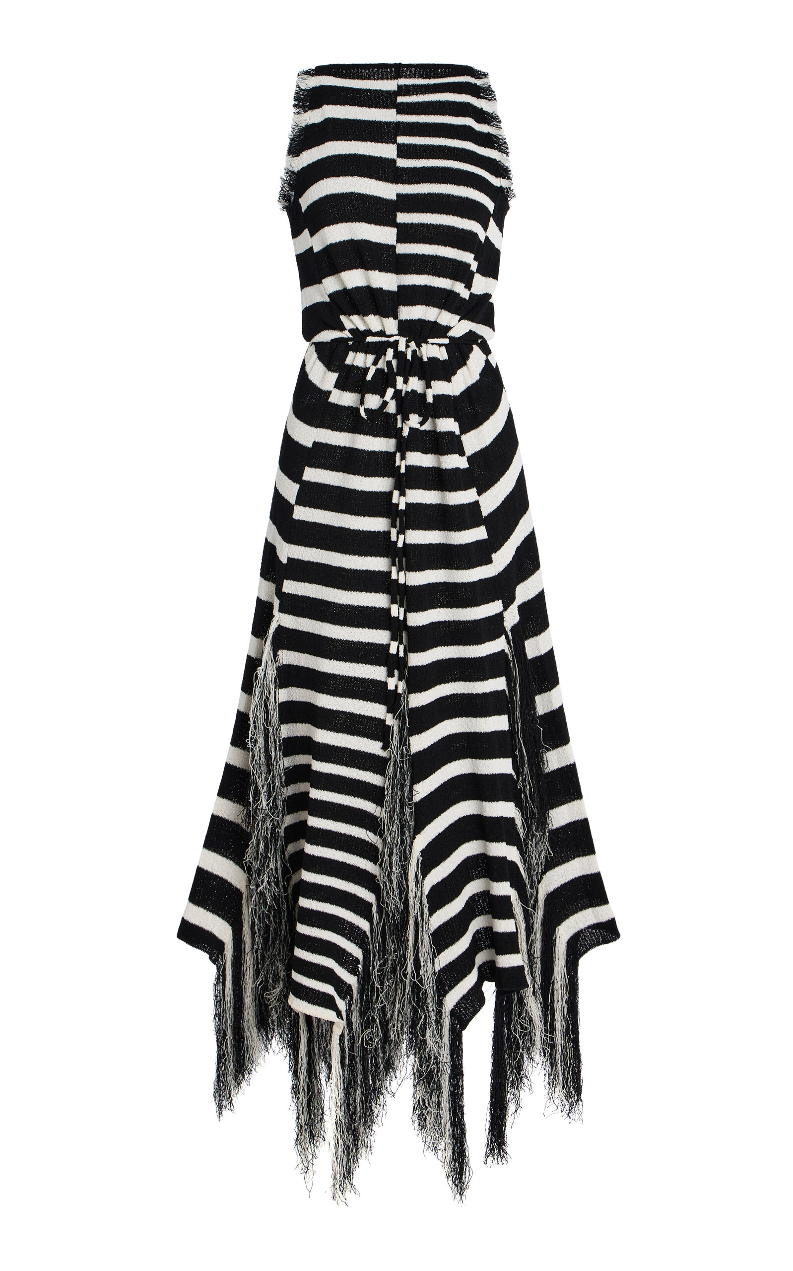 Proenza Schouler Yves Striped Fringed Cotton Knit Maxi Dress In Black