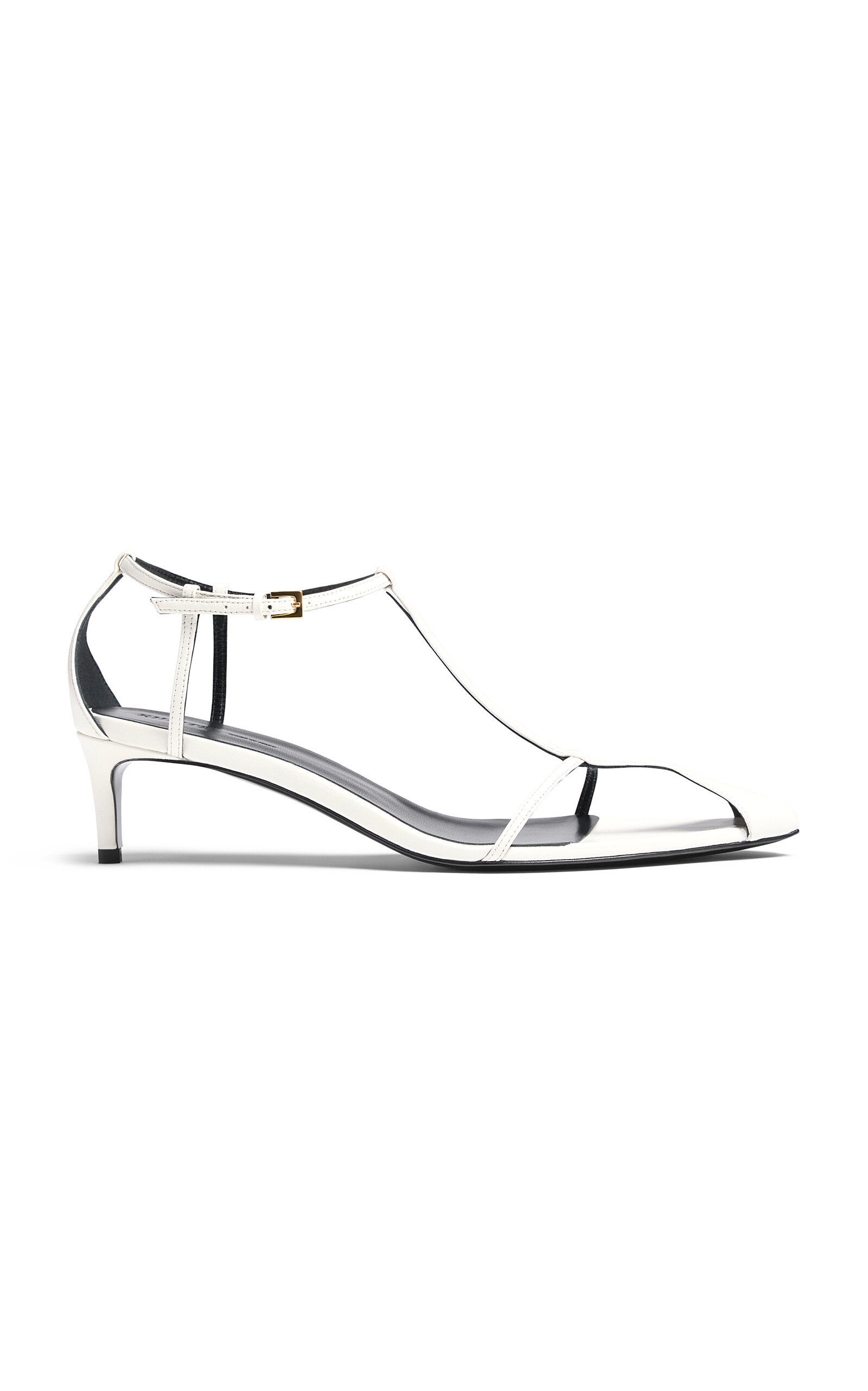 Khaite Bella T-strap Leather Sandals In White