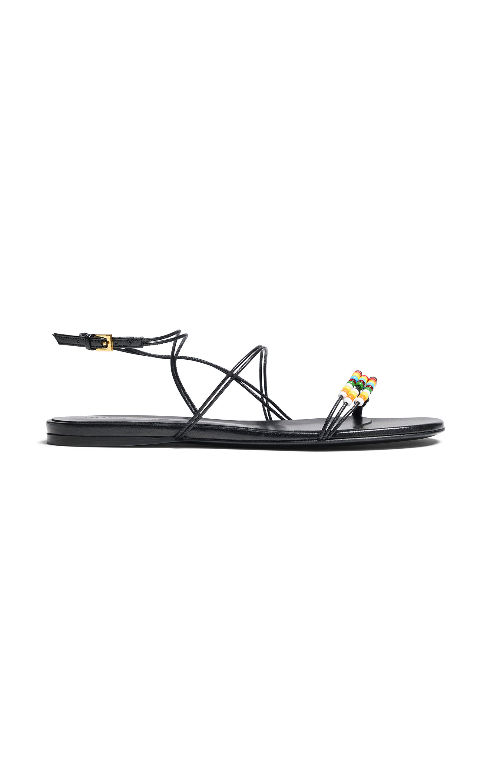 Khaite Loop Beaded Leather Sandals In Black