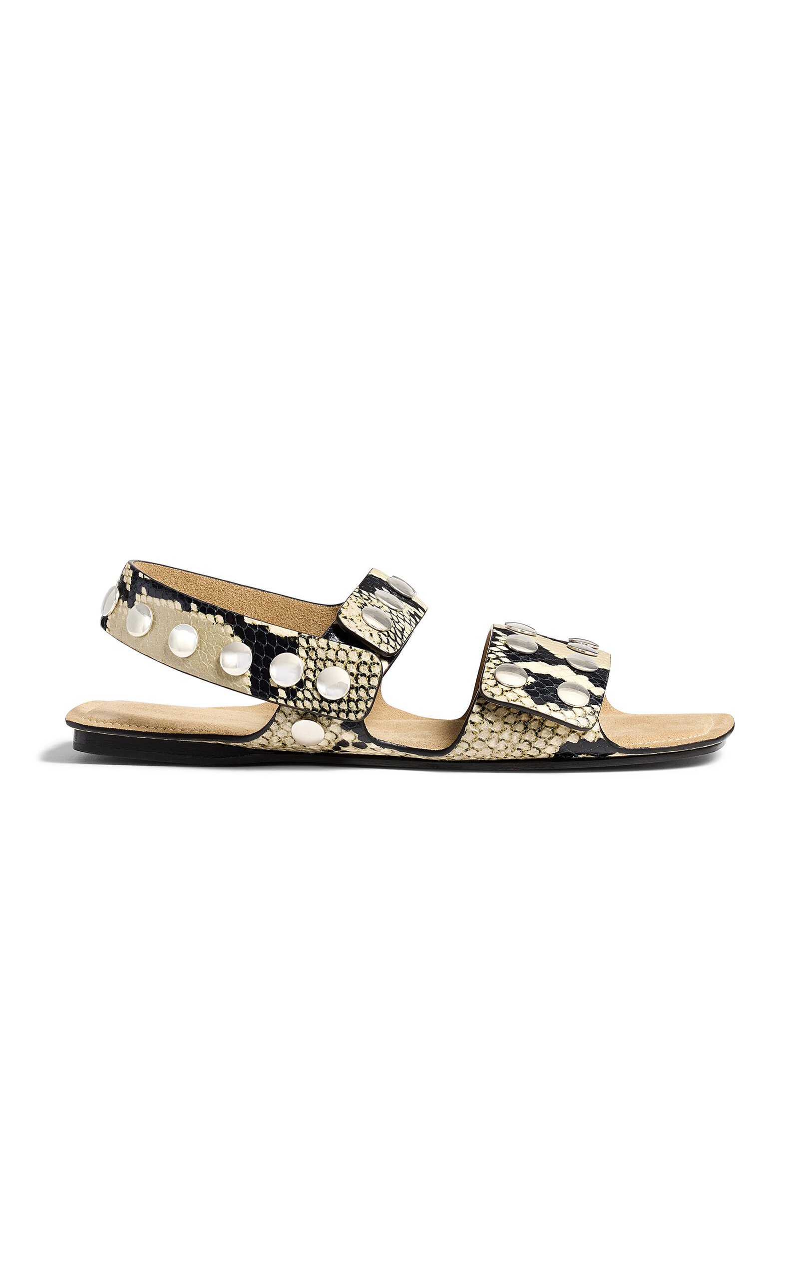 Khaite Boden Sandal In Natural Python-embossed Leather With Studs