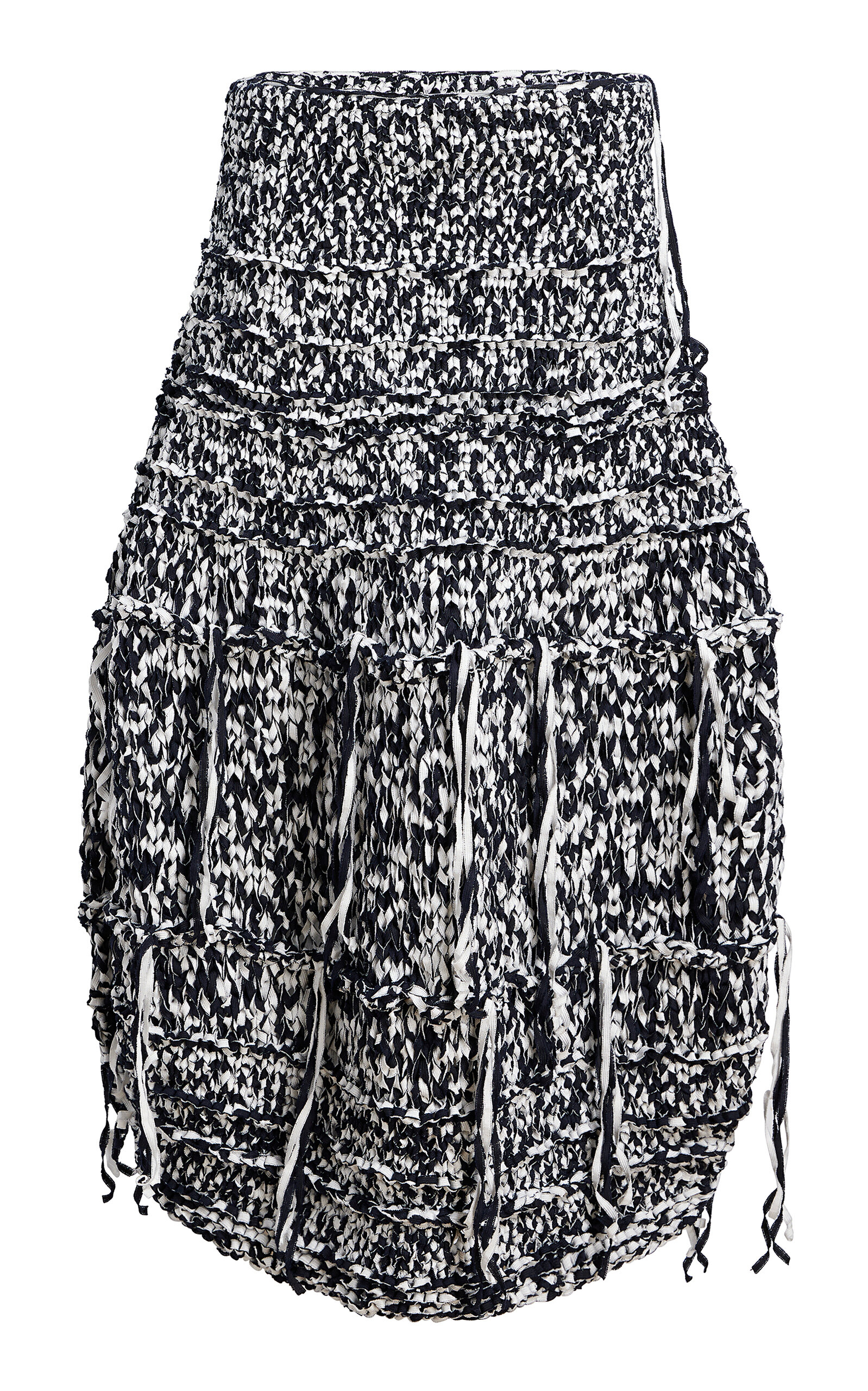 Khaite Hand-knitted Barrel-shaped Midi Skirt With Streamer Fringe In Multi