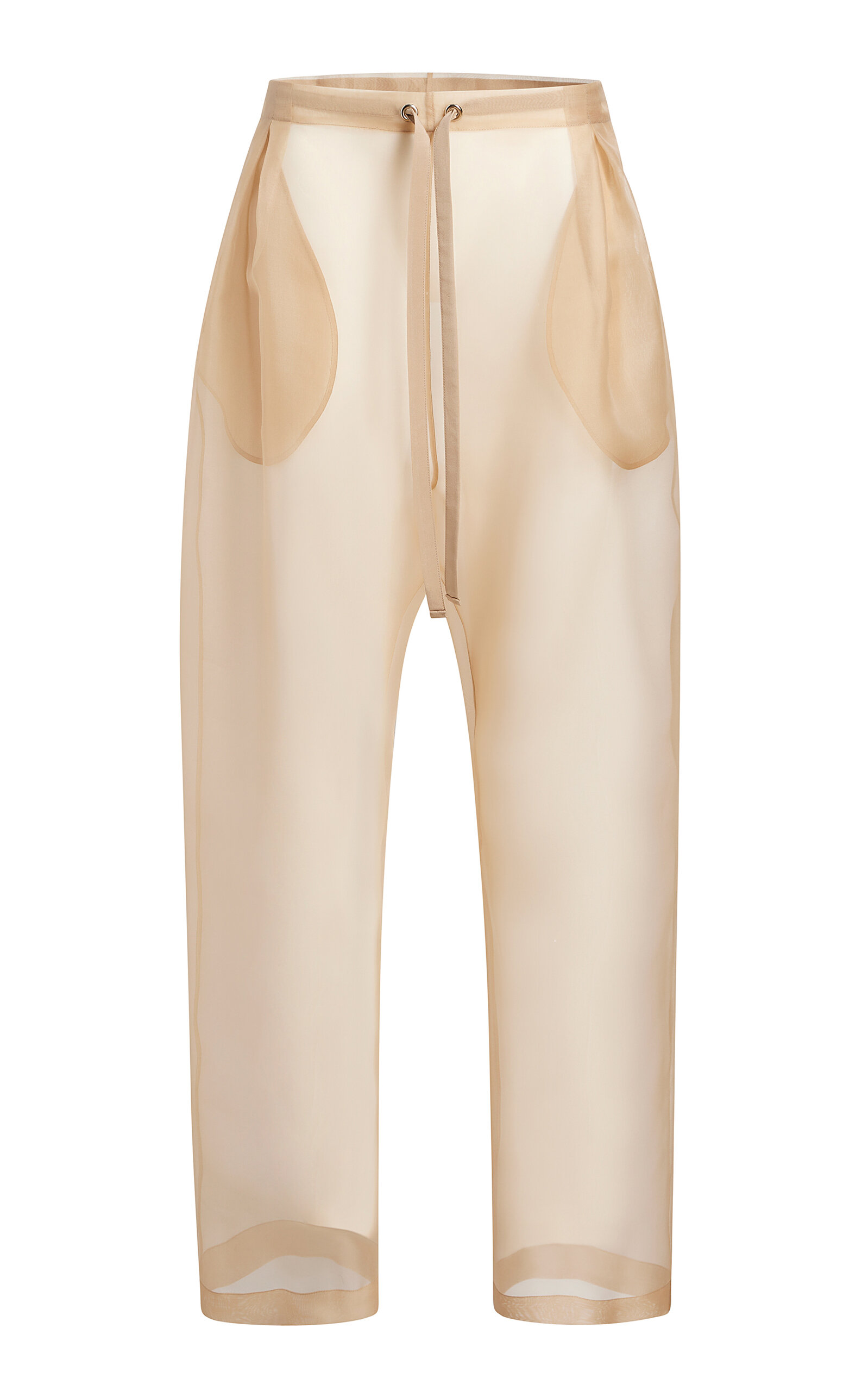 Khaite Beige Semi-transparent Silk Pants With Drawstring Waist In Tan