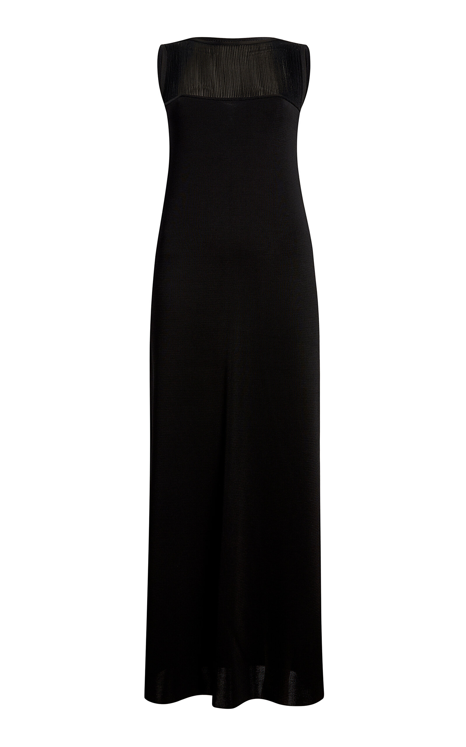 Khaite Ruslan Fringe Yoke Sleeveless Column Gown In Black