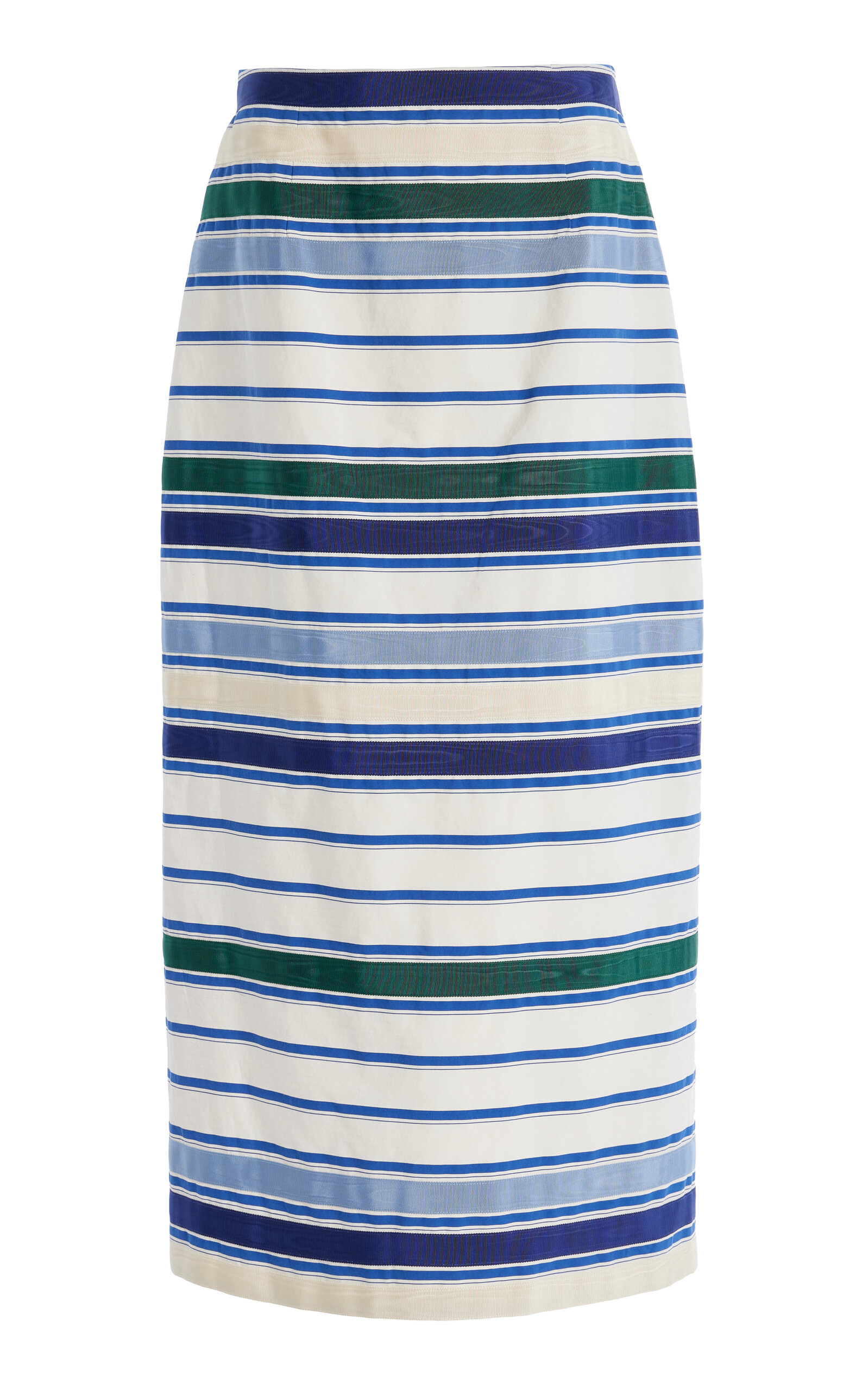 Rosie Assoulin Ribbon Grosgrain-trimmed Striped Herringbone Cotton-blend Midi Skirt In Stripe