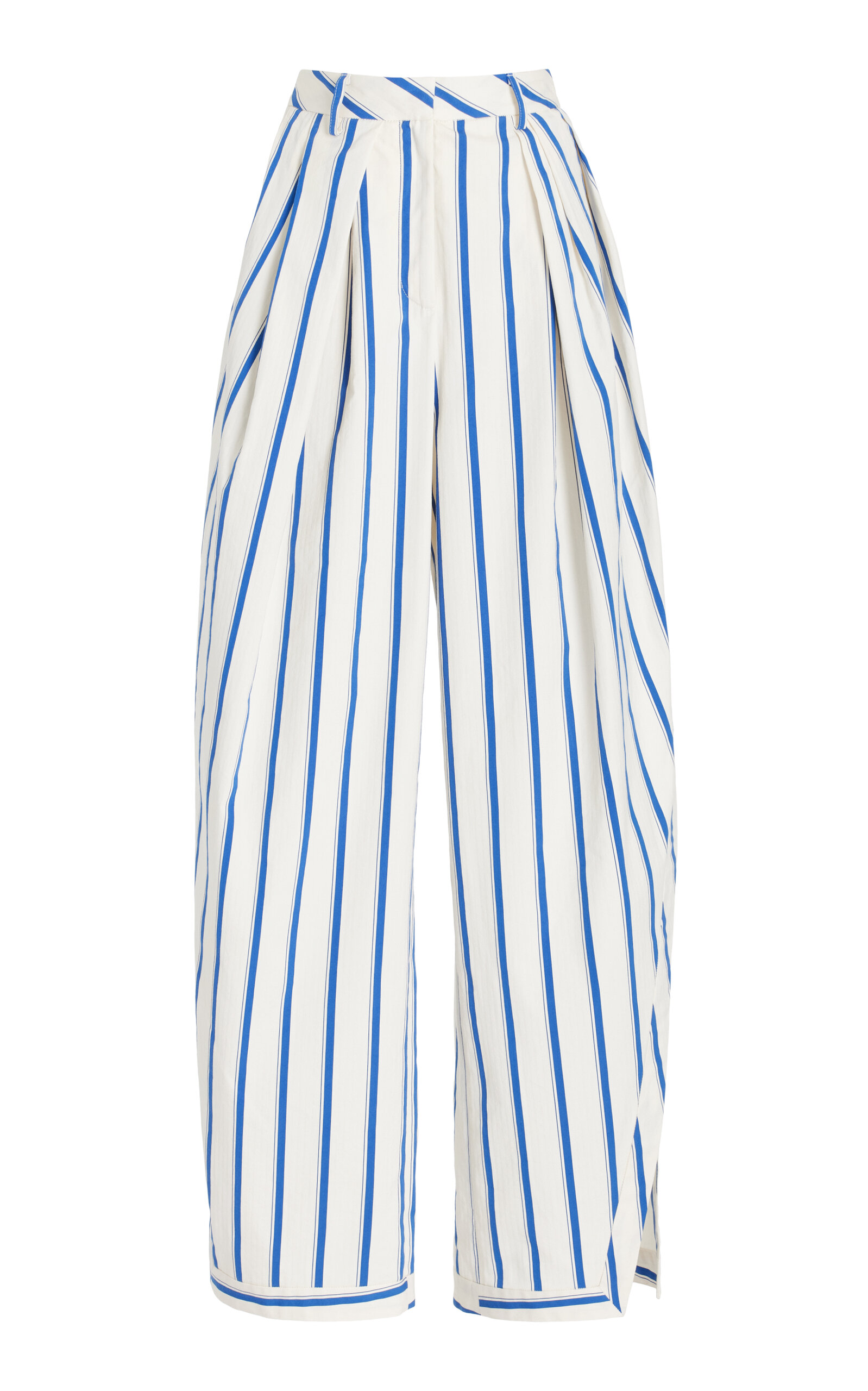 Rosie Assoulin Pleated Asymmetrical Pant In Stripe
