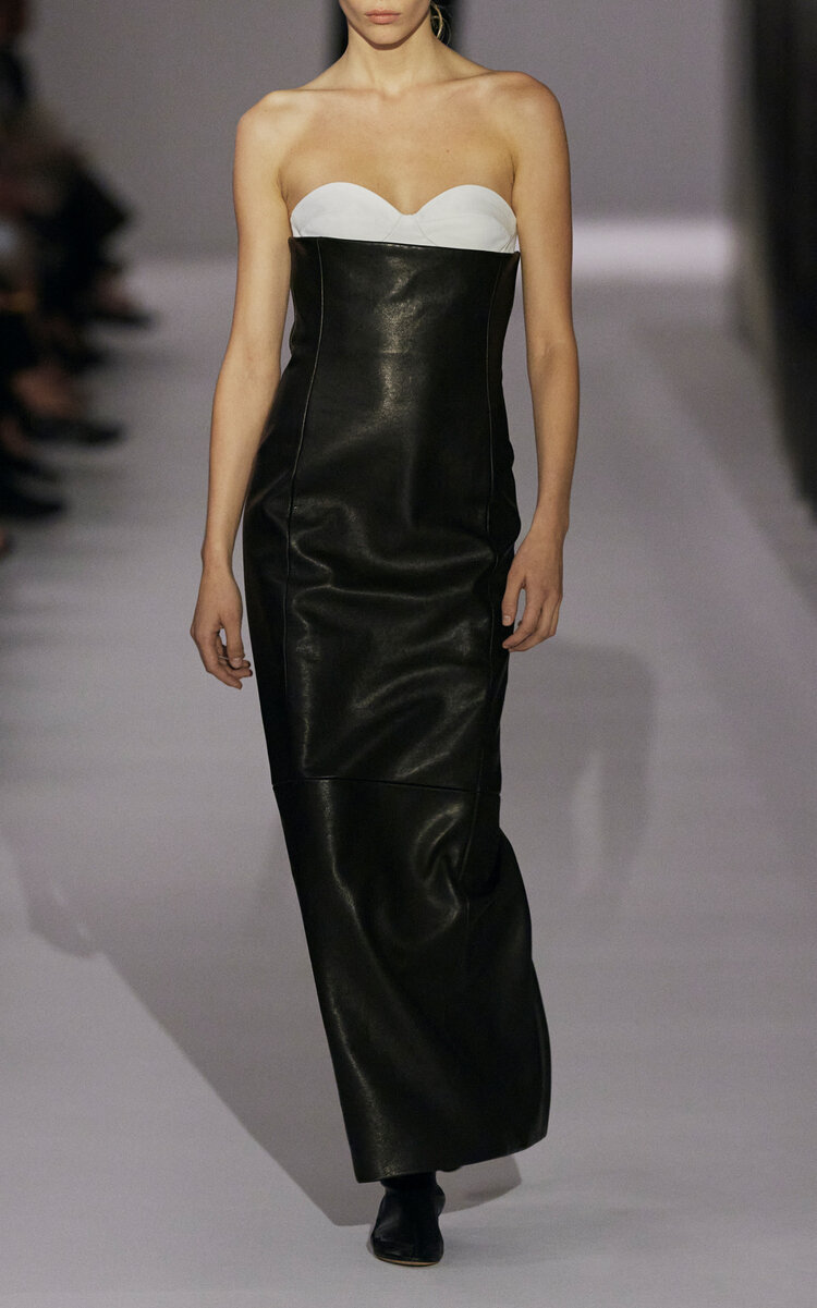 Khaite Yael Strapless Leather Midi Dress - Black