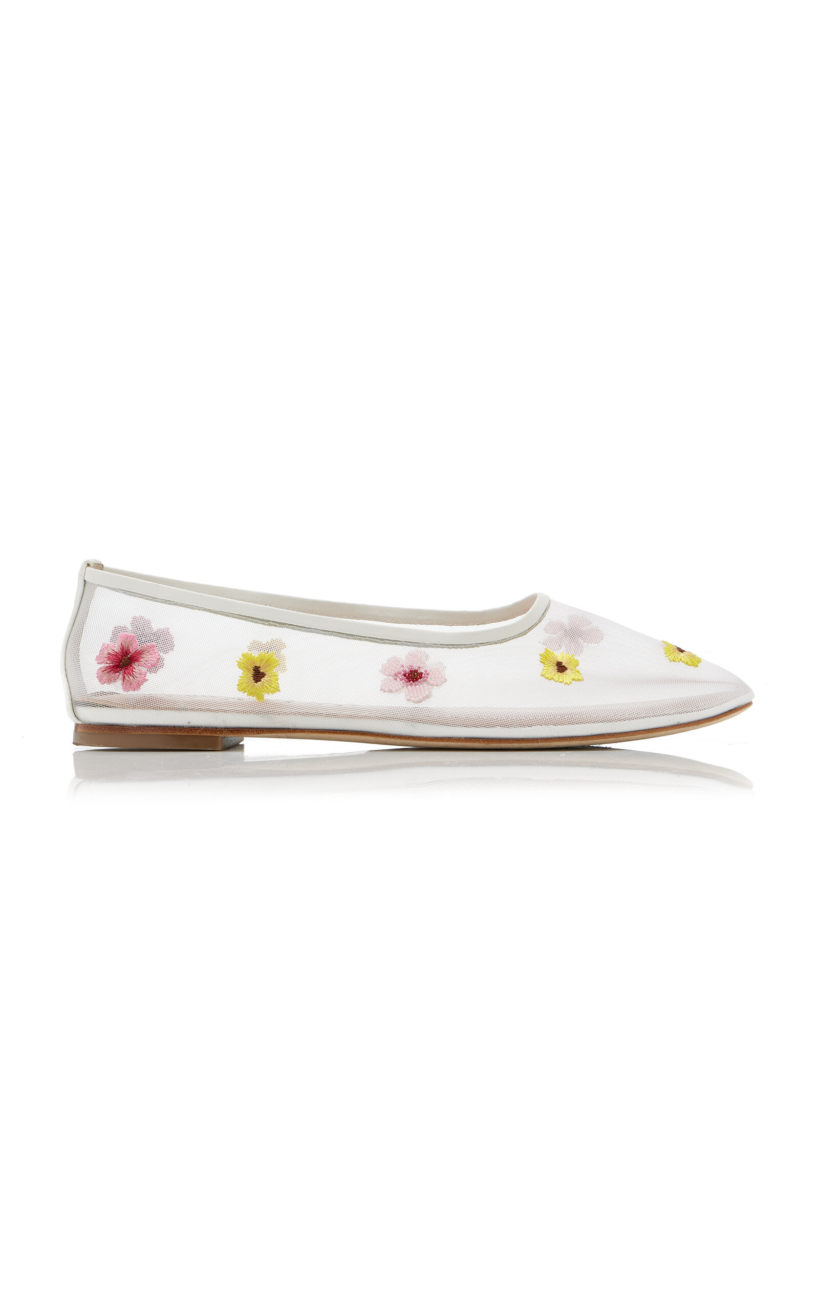 Staud Alba Ballet Flats Blossom Floral Mesh In Pink