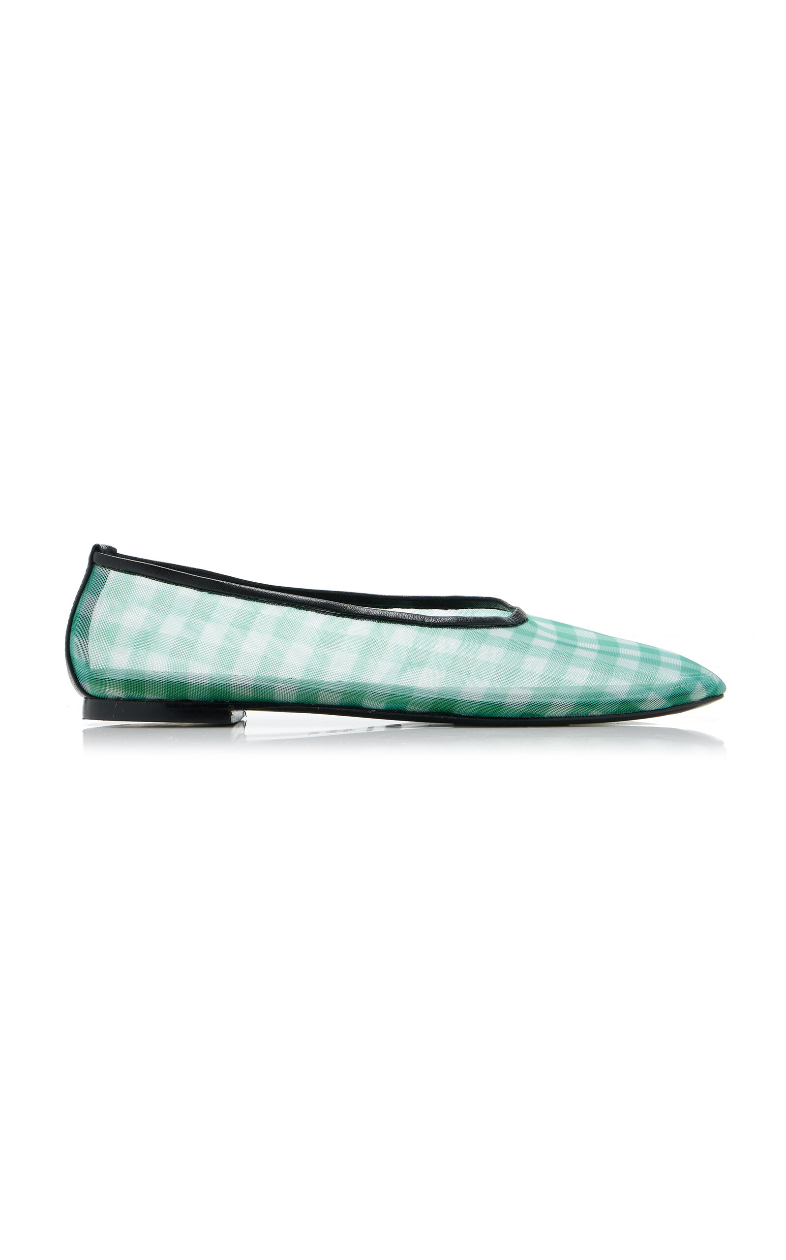 STAUD Alba Gingham-Mesh Ballet Flats