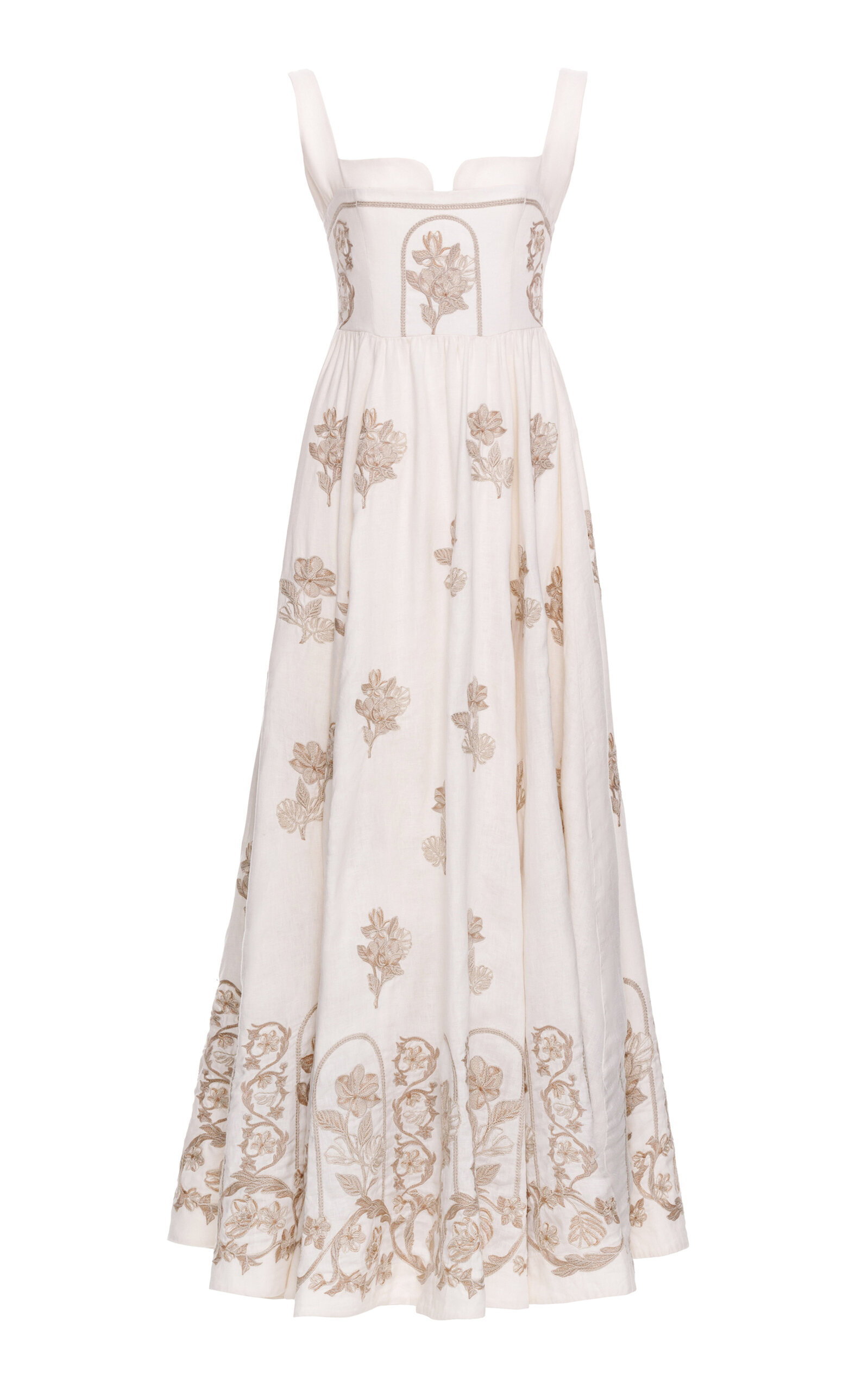 Agua By Agua Bendita Jaspe Embroidered Linen Maxi Dress In Neutral