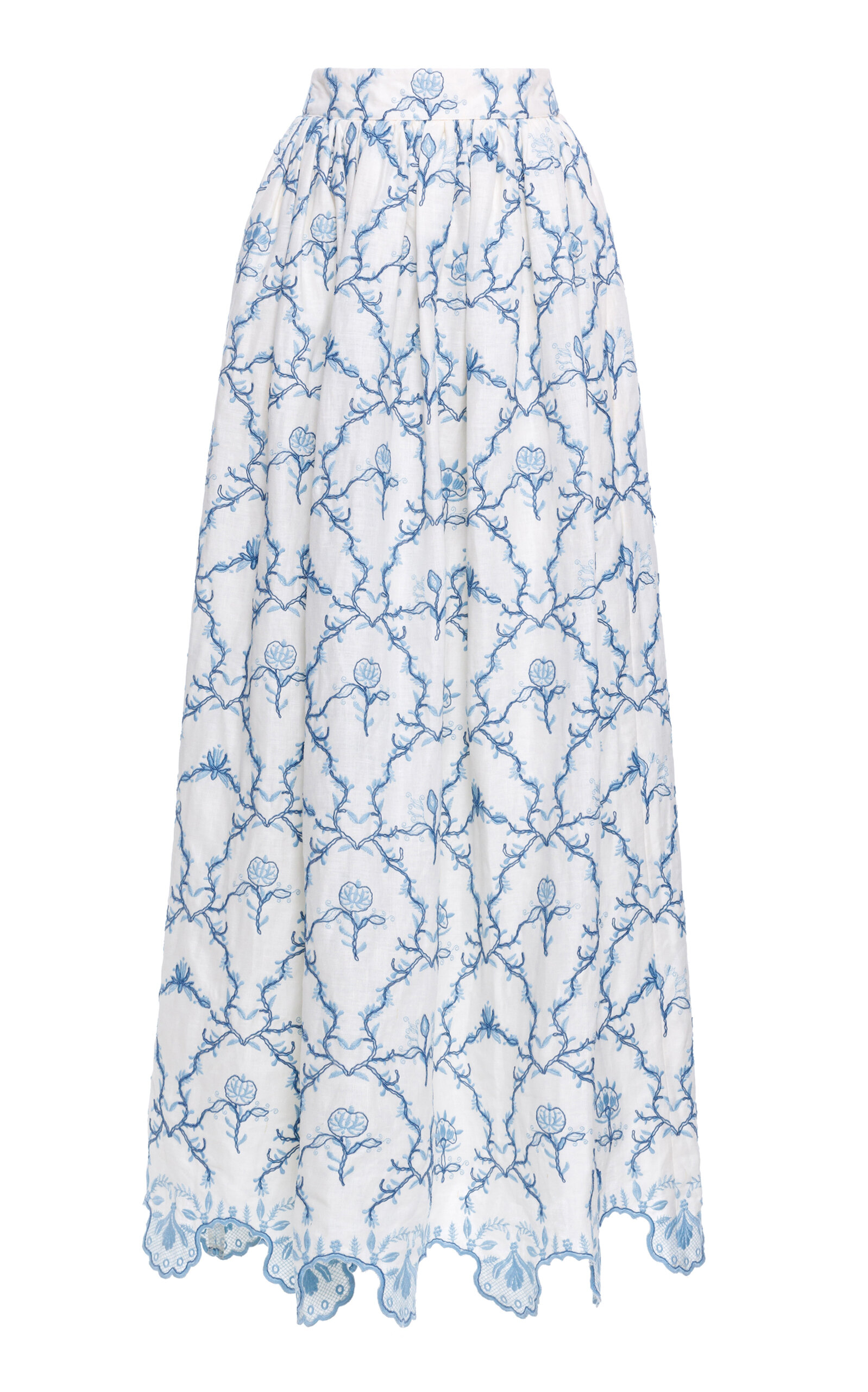 Agua by Agua Bendita Tangelo Embroidered Linen Maxi Skirt