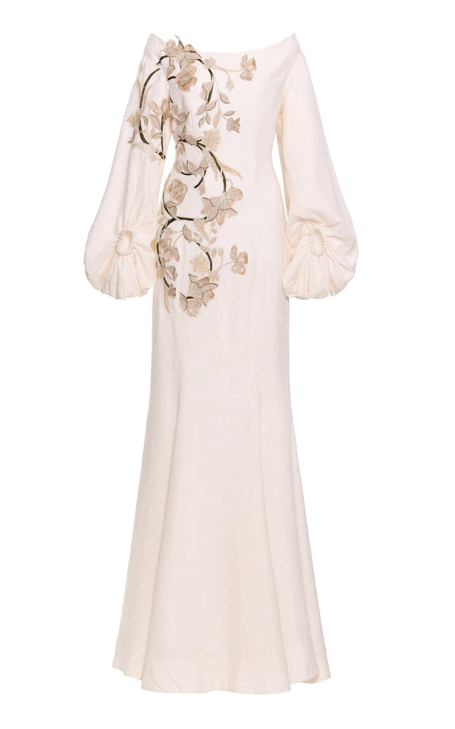 Agua By Agua Bendita Peccana Gardenia Embroidered Linen Maxi Dress In Ivory