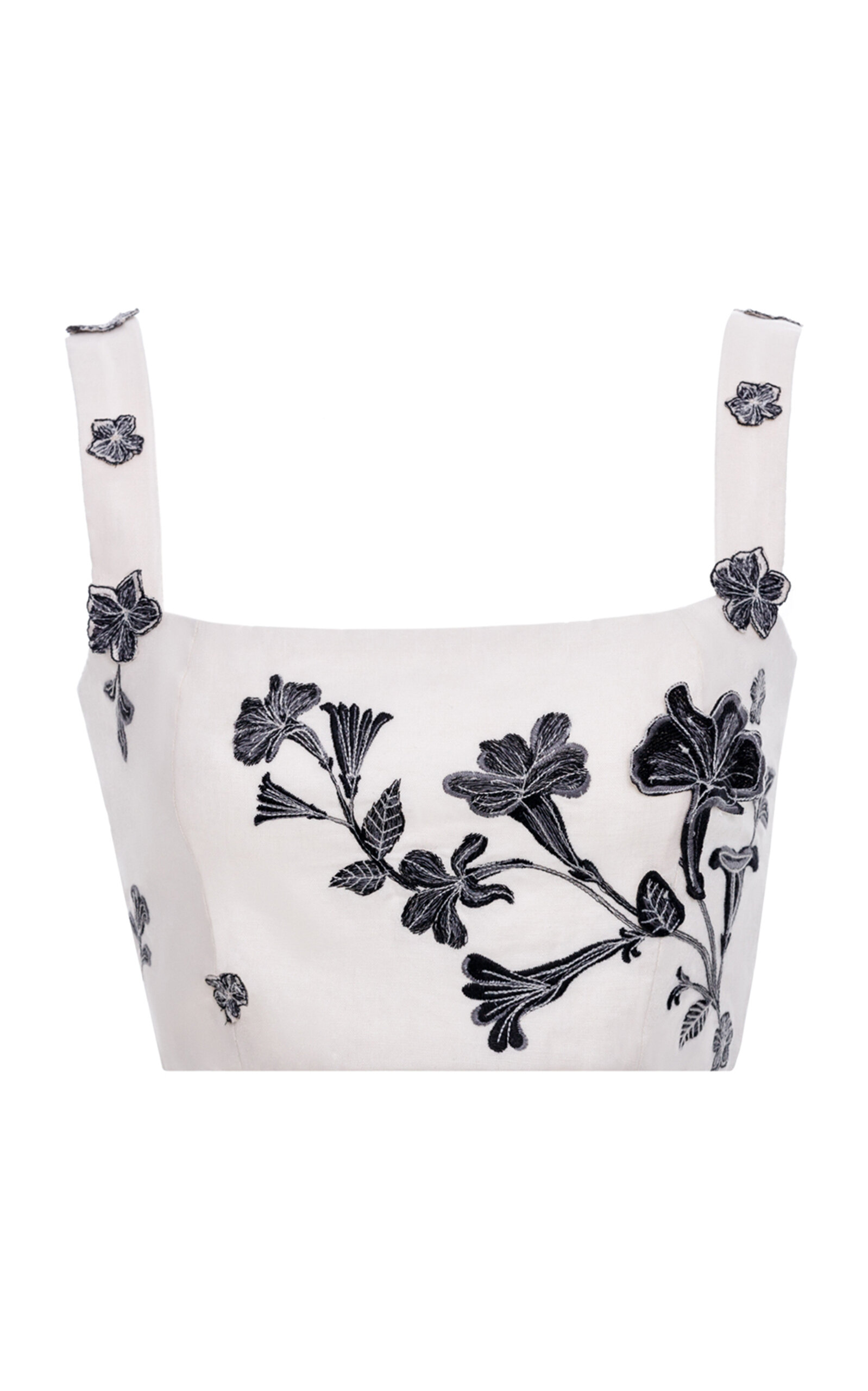 Cacao Embroidered Linen Crop Top