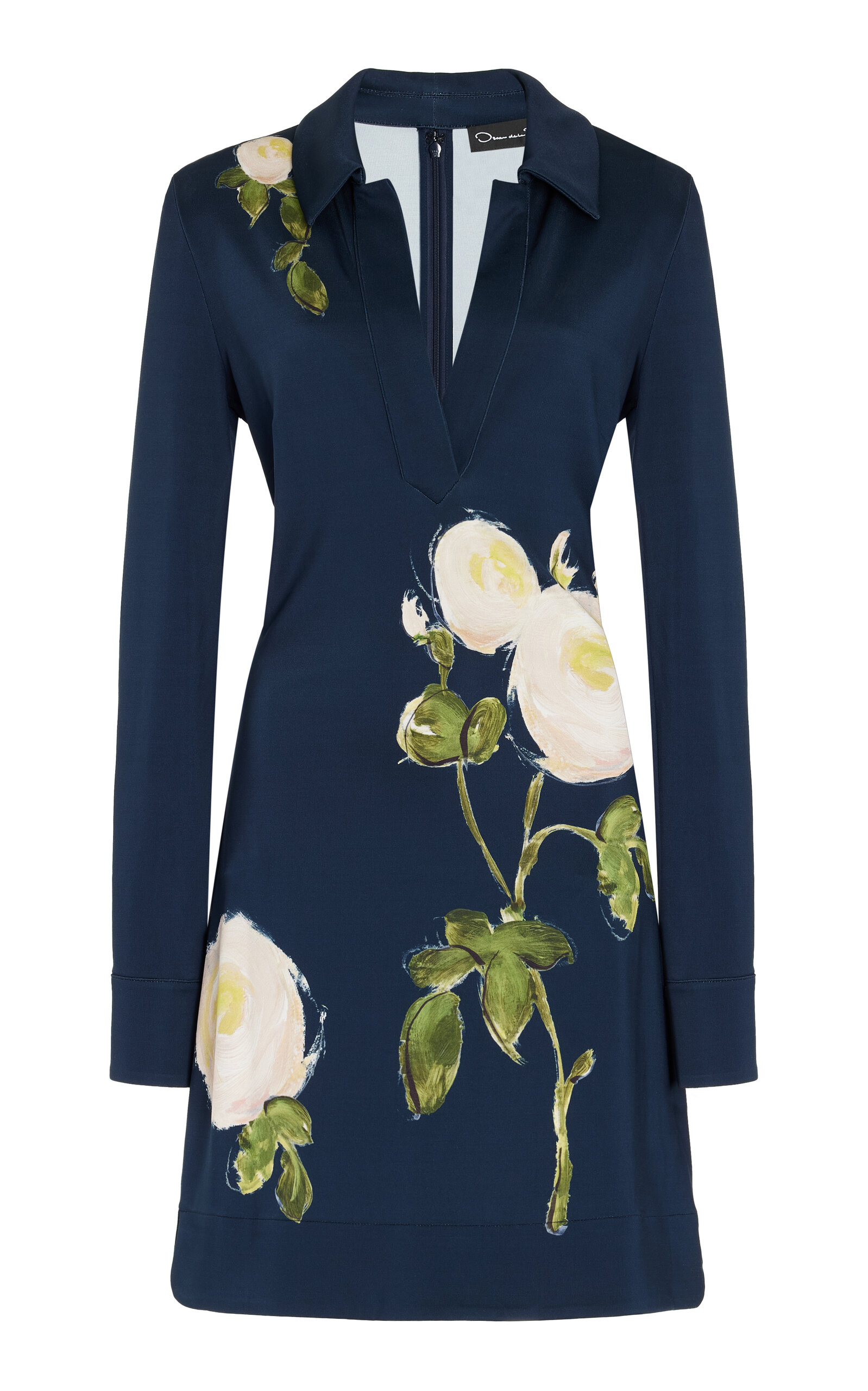 Oscar de la Renta Printed Milano Jersey Mini Dress - Navy