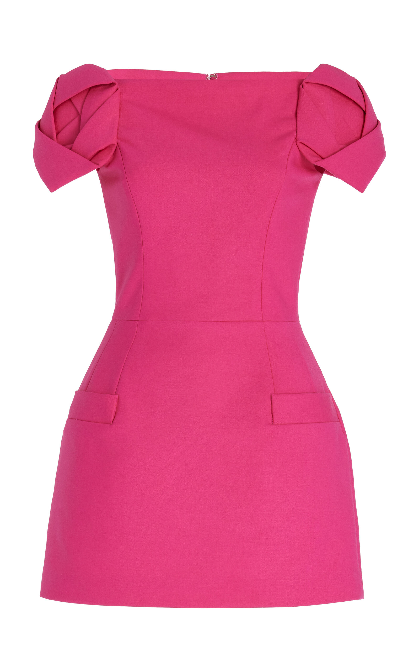 Oscar De La Renta Tulip Sleeve Double Face Stretch Wool Cocktail Dress In Fuchsia