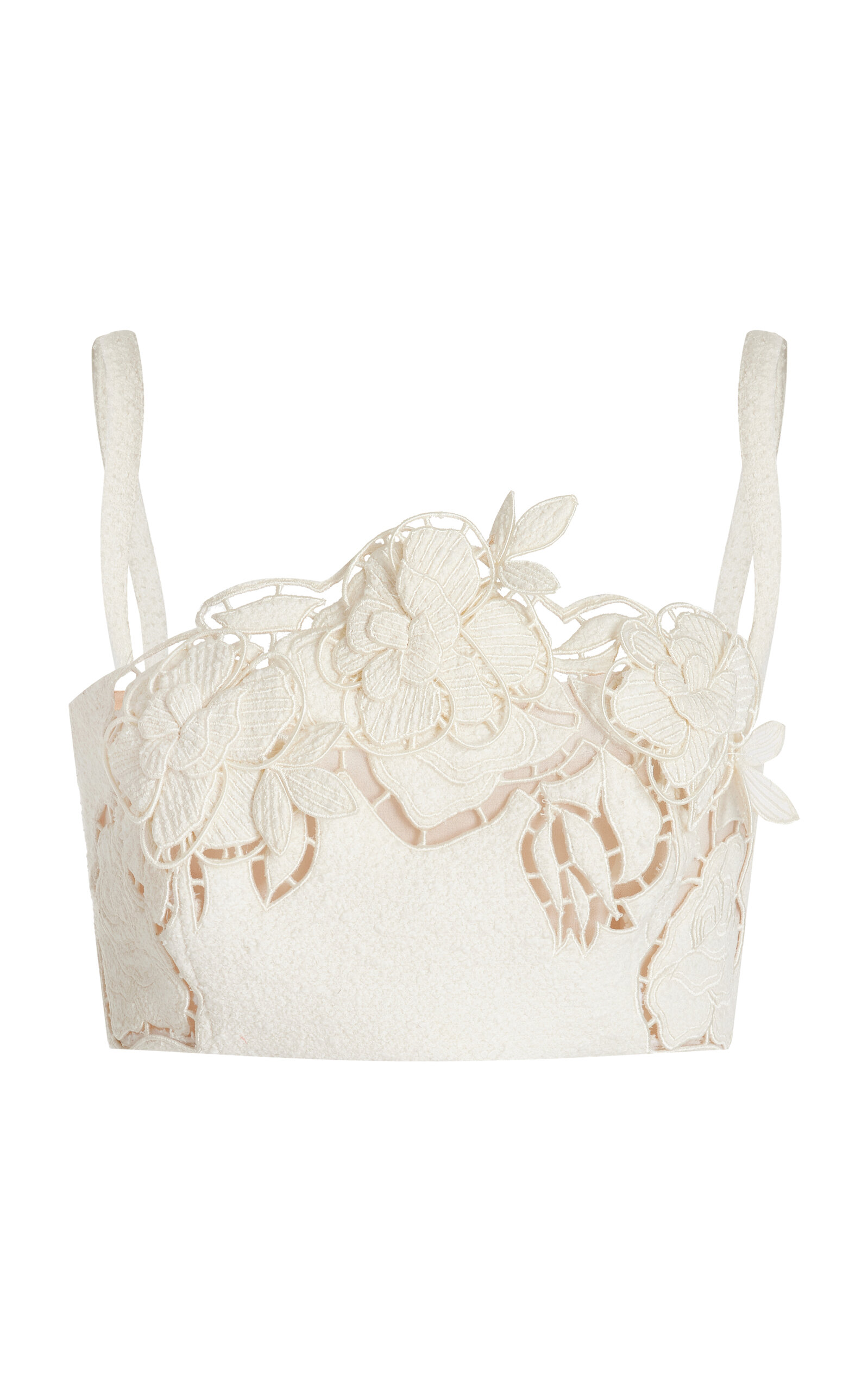 Oscar de la Renta Floral Tweed Crop Top - Ivory