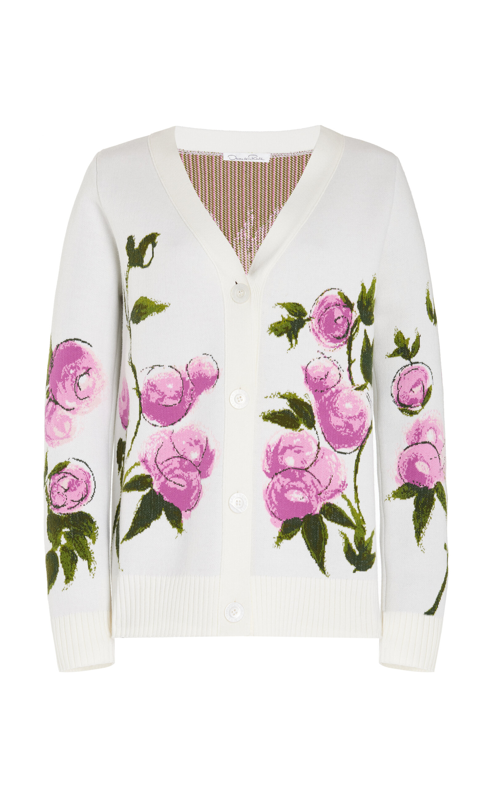 Shop Oscar De La Renta Knit Jacquard Cardigan In Ivory