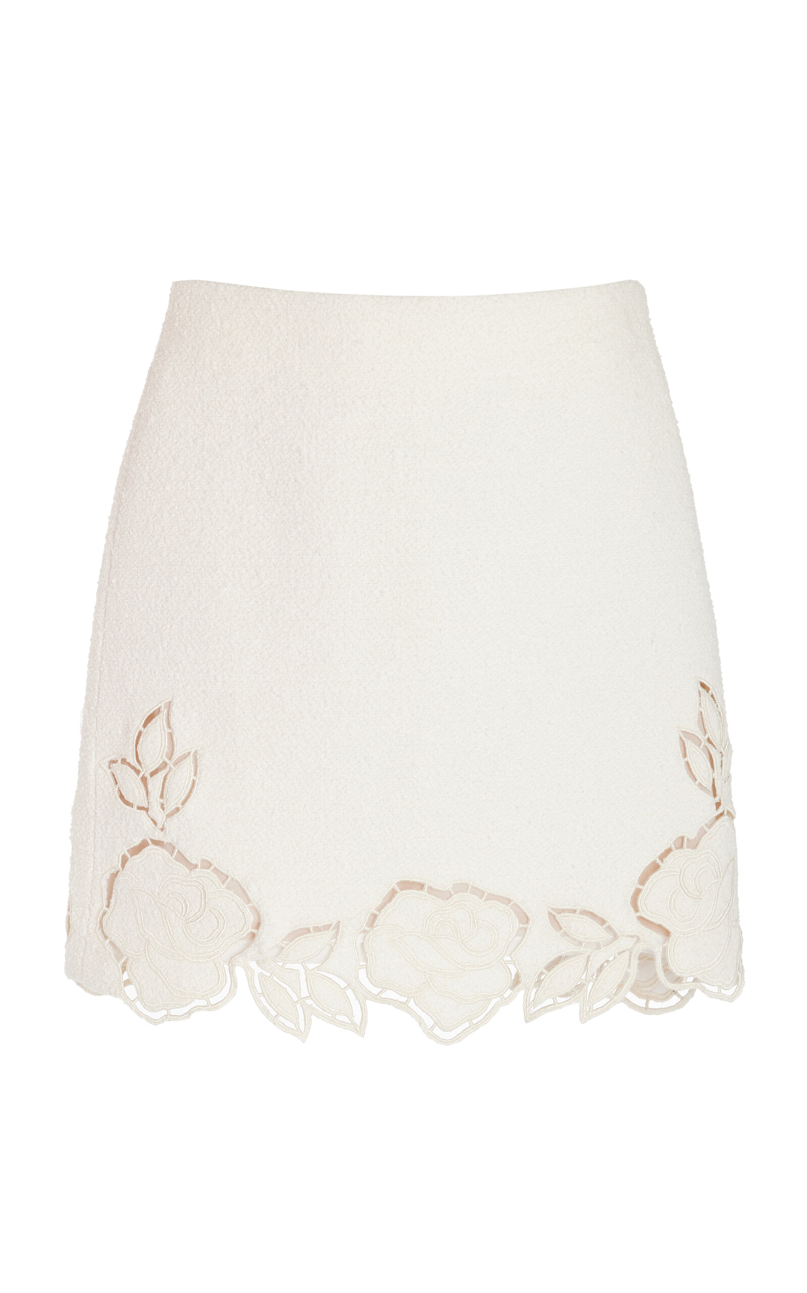 Shop Oscar De La Renta Floral-cutout Tweed Mini Skirt In Ivory