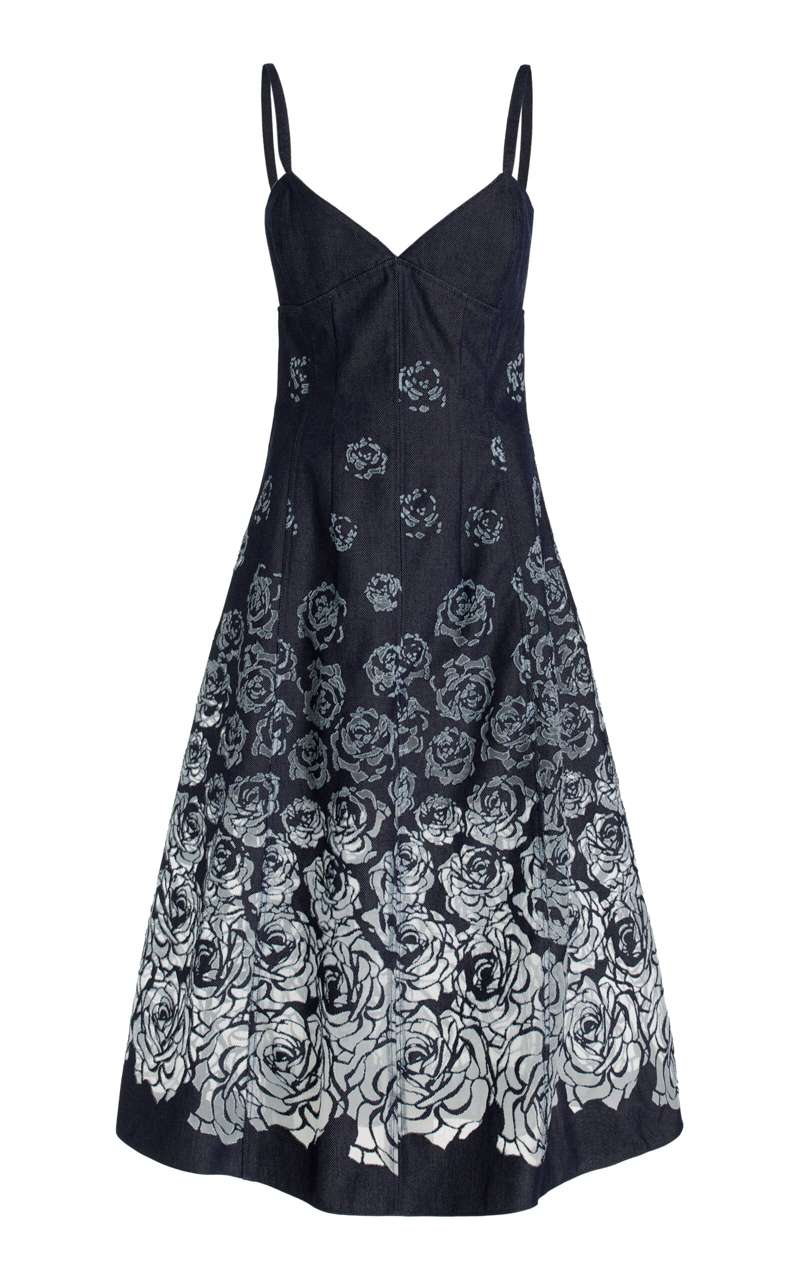 Oscar de la Renta Denim Devoré Midi Dress - Navy