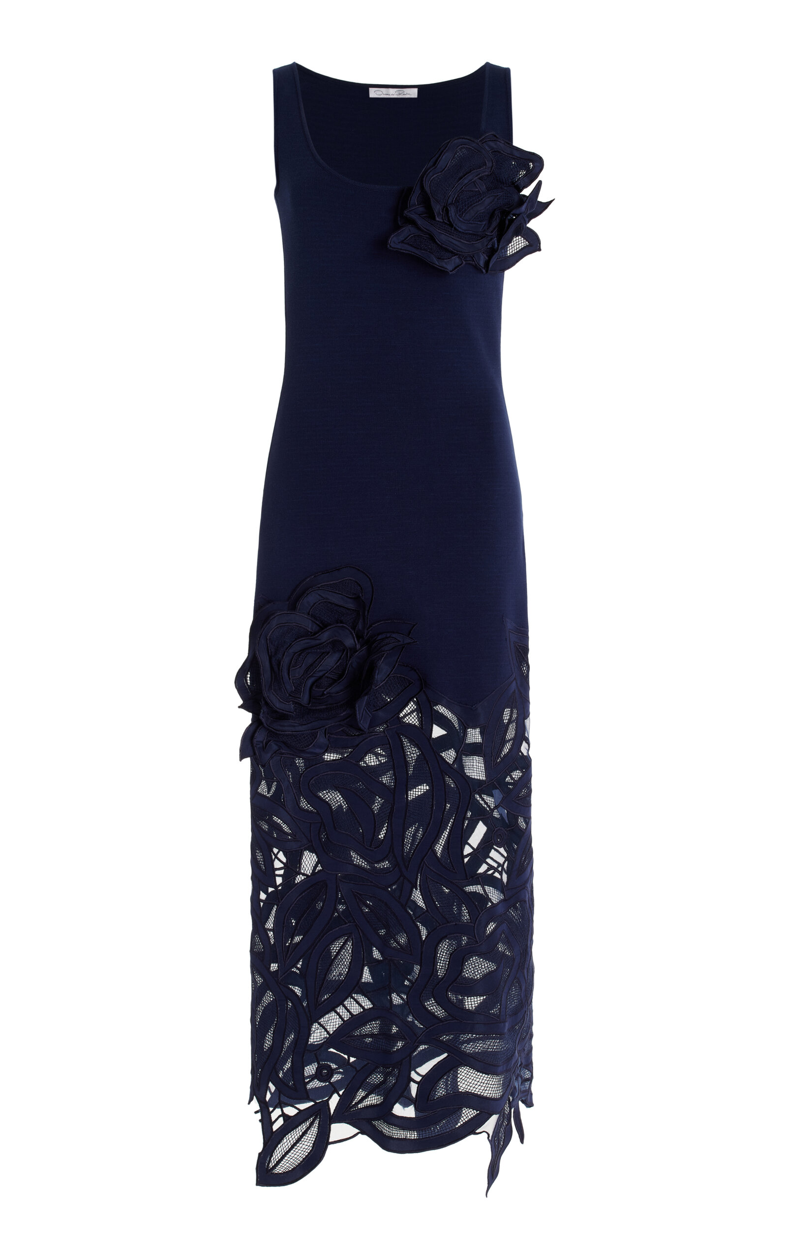 Oscar de la Renta Rose-Guipure Knit Midi Dress - Navy