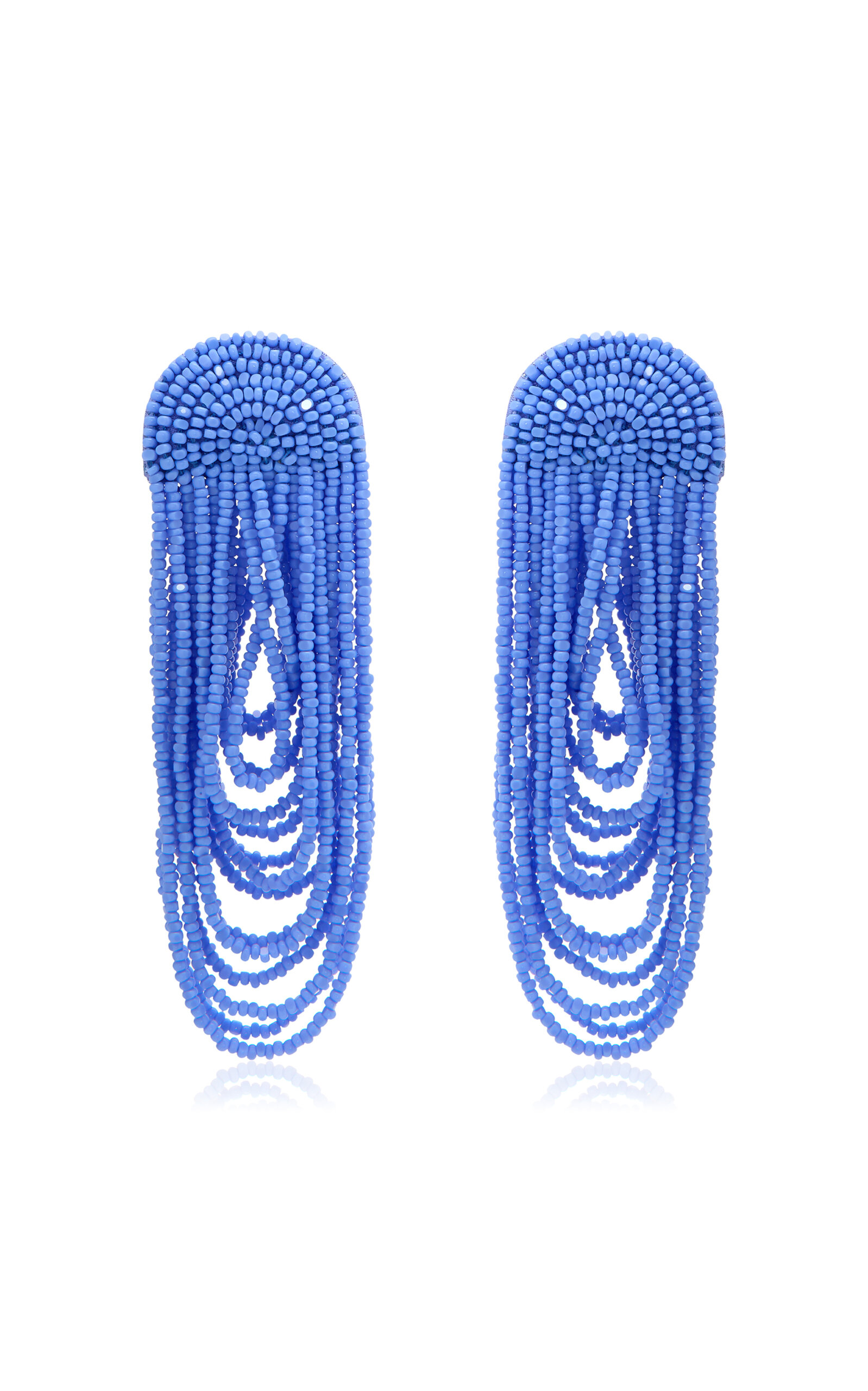 Oscar De La Renta Beaded Double Curtain Clip-on Earrings In Blue
