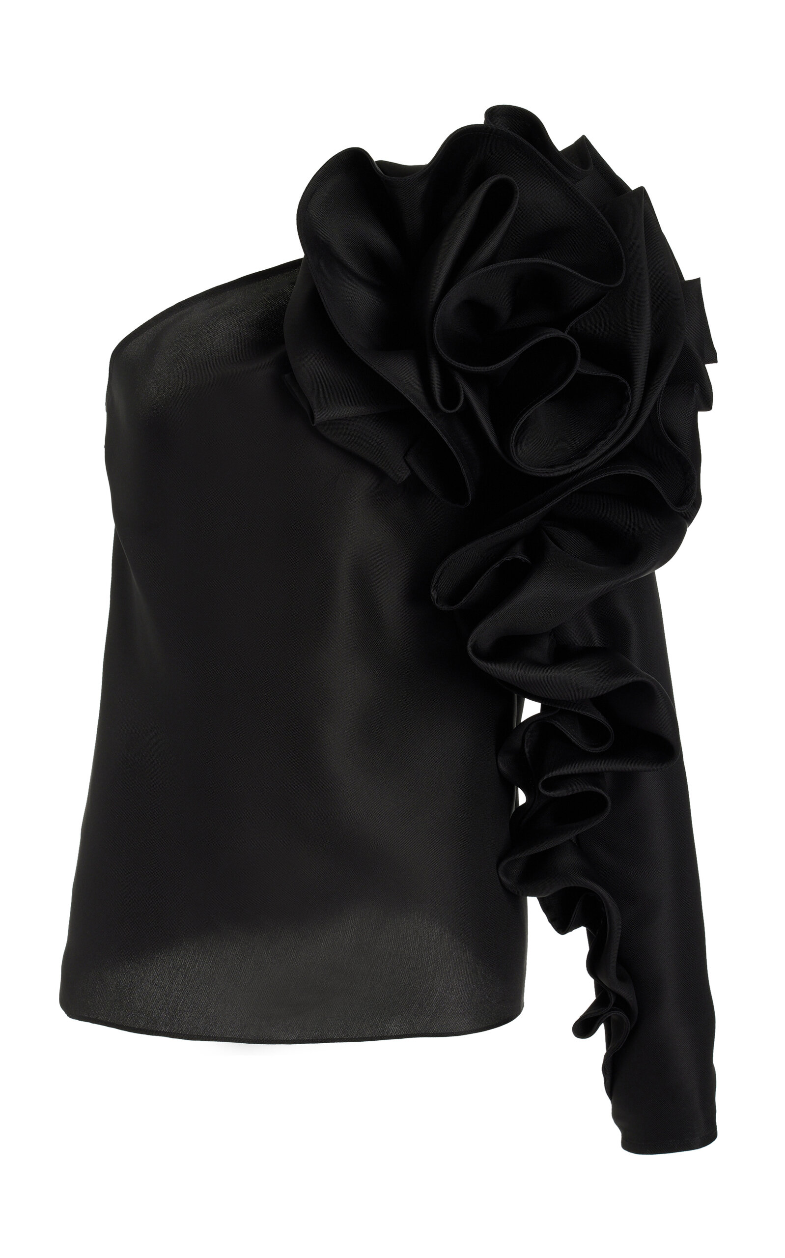 Carolina Herrera Asymmetric Rosette-detailed Silk Top In Black