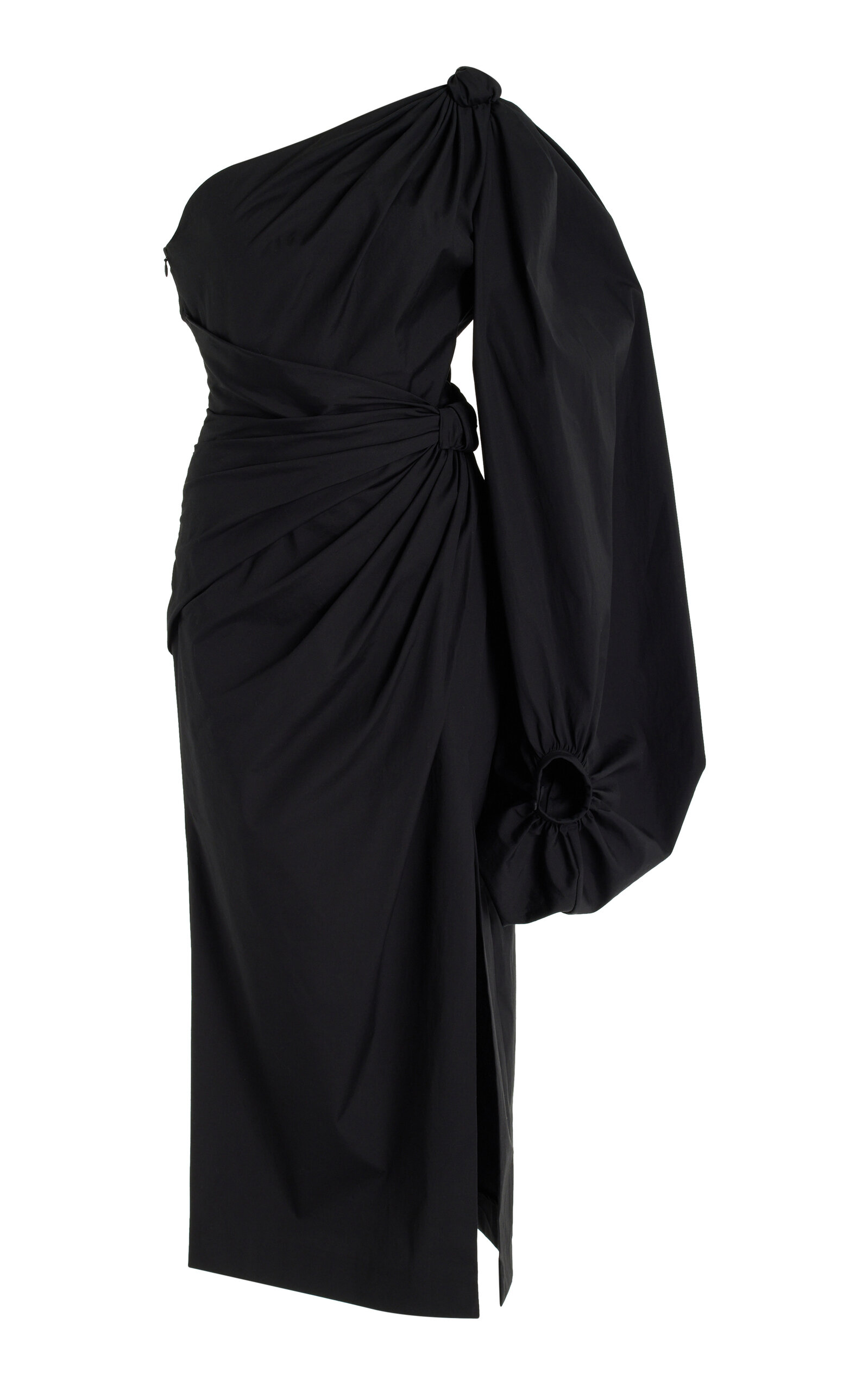 Carolina Herrera Asymmetric Cotton Poplin Midi Dress In Black